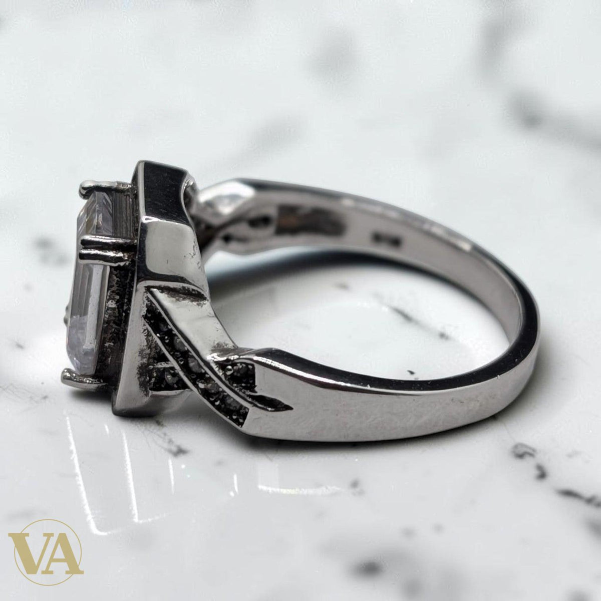 Bague Femme Argent 925 Zircon Émeraude Halo Marcassite Art Déco - Argent 925 - Vindicta
