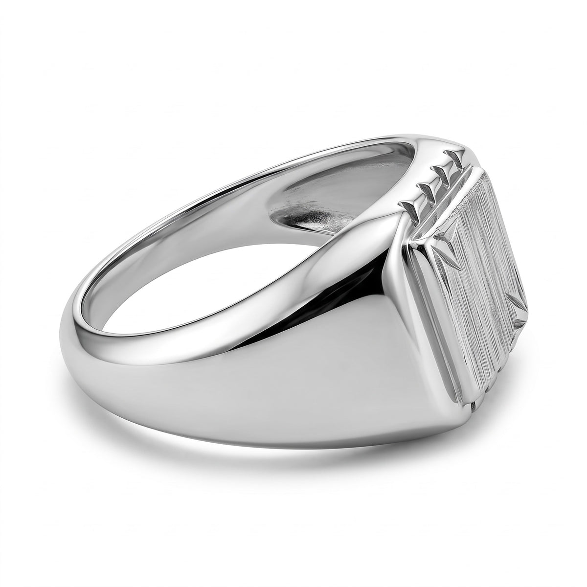 Chevalière Homme Argent 925 – Plateau Brossé & Motifs Étoilés Ciselés - Argent 925 - Vindicta