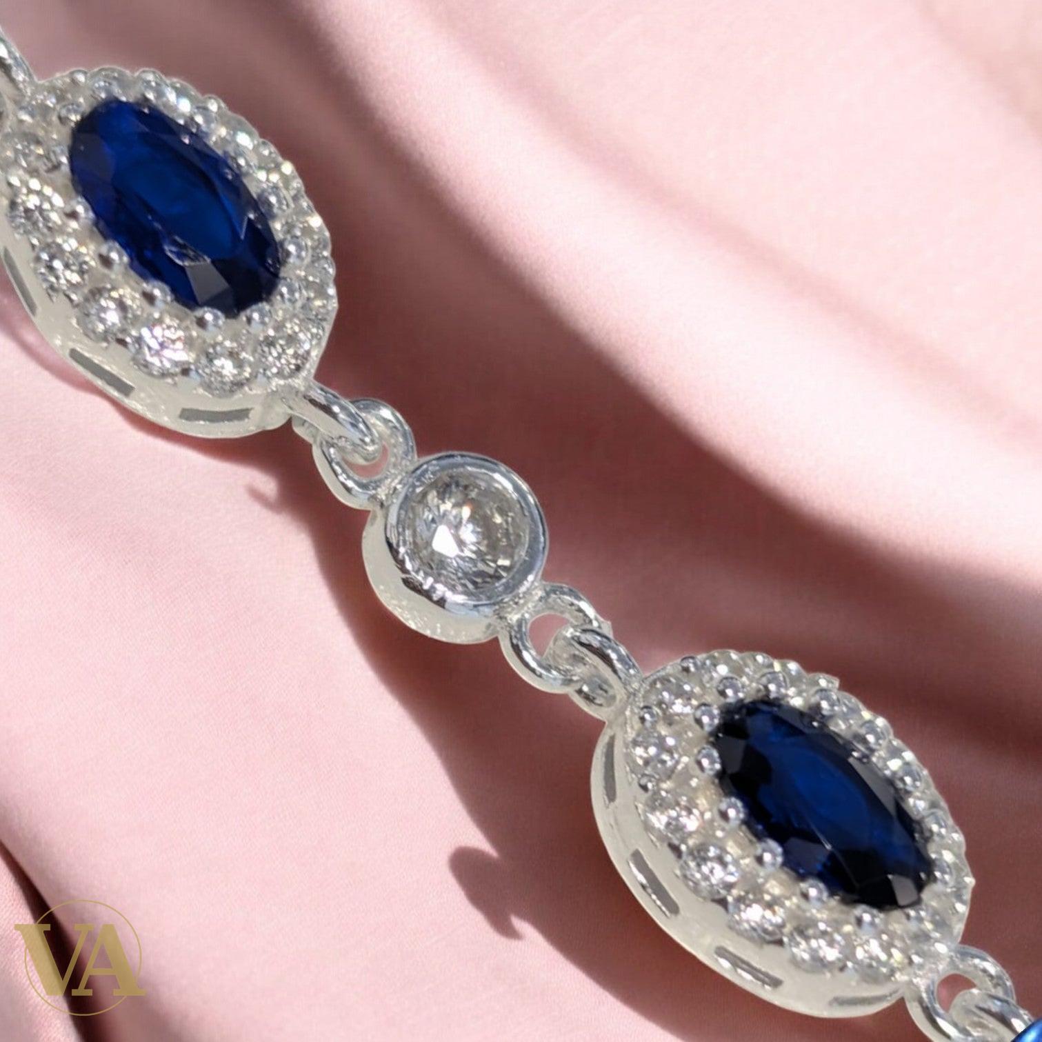 Bracelet Femme Argent 925 Oxydes Bleus – Élégance Intemporelle