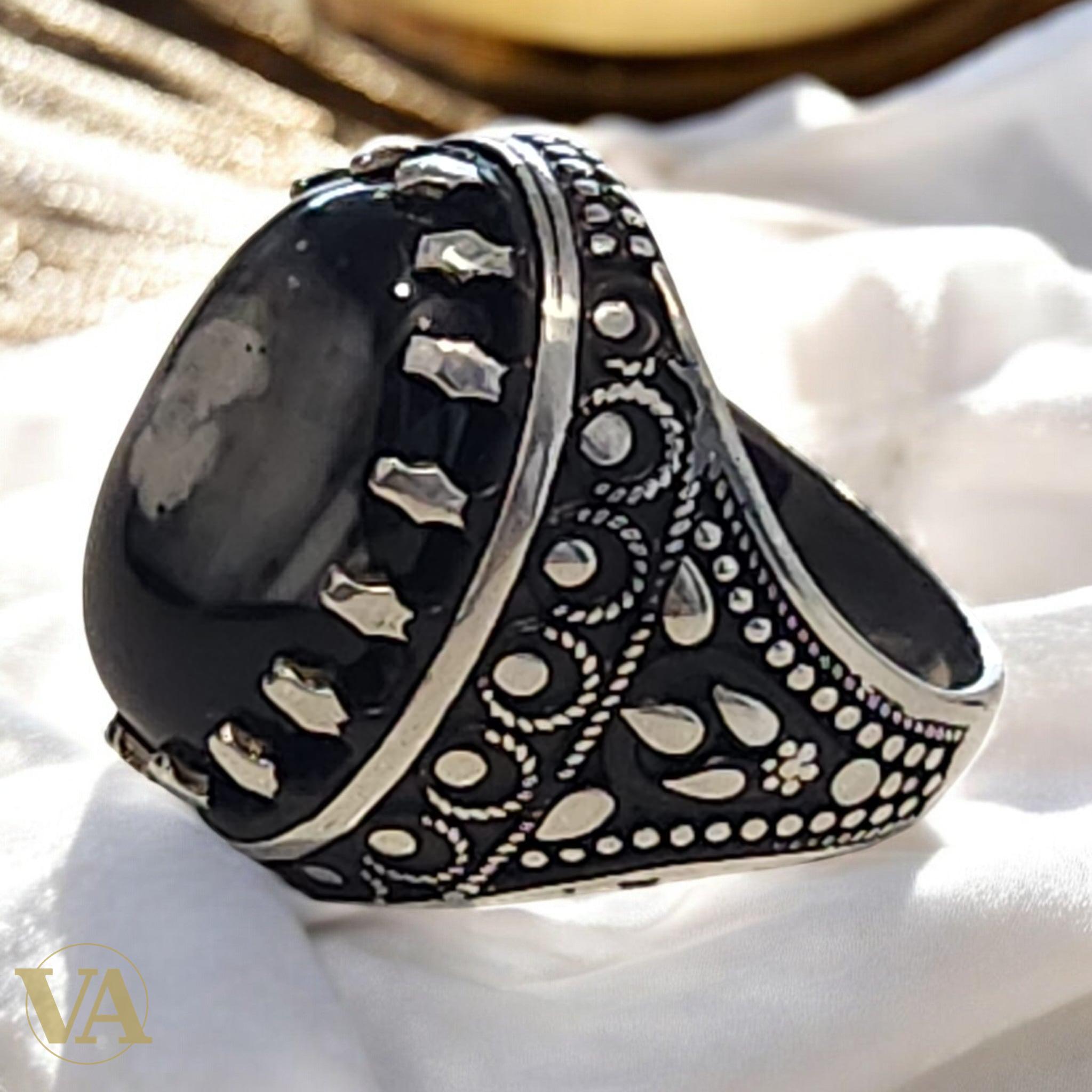 Bague homme argent 925 et obsidienne neige