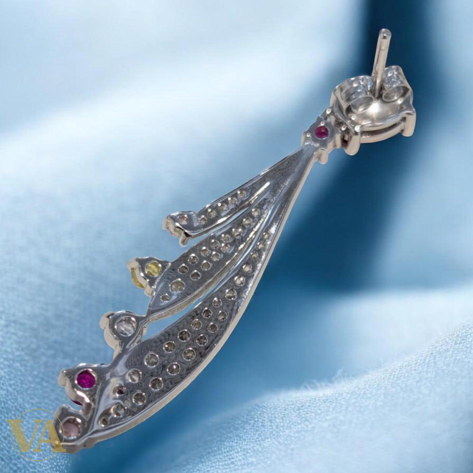 Boucles d’oreilles femme argent 925 pierres multicolores – Design feuille élégant