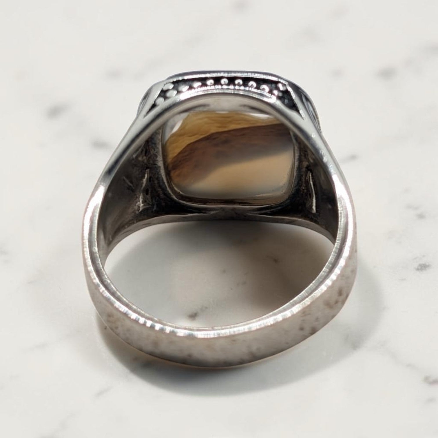Chevalière Homme Argent 925 Agate Naturelle Motif Arabesque Géométrique-Vindicta : Bijoux Argent 925 Massif, Luxe et Héritage