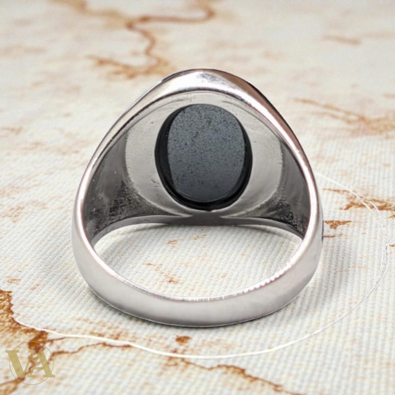 Bague homme argent 925 – Nacre Noire & Treillis Diamé | Bijoux Vindicta