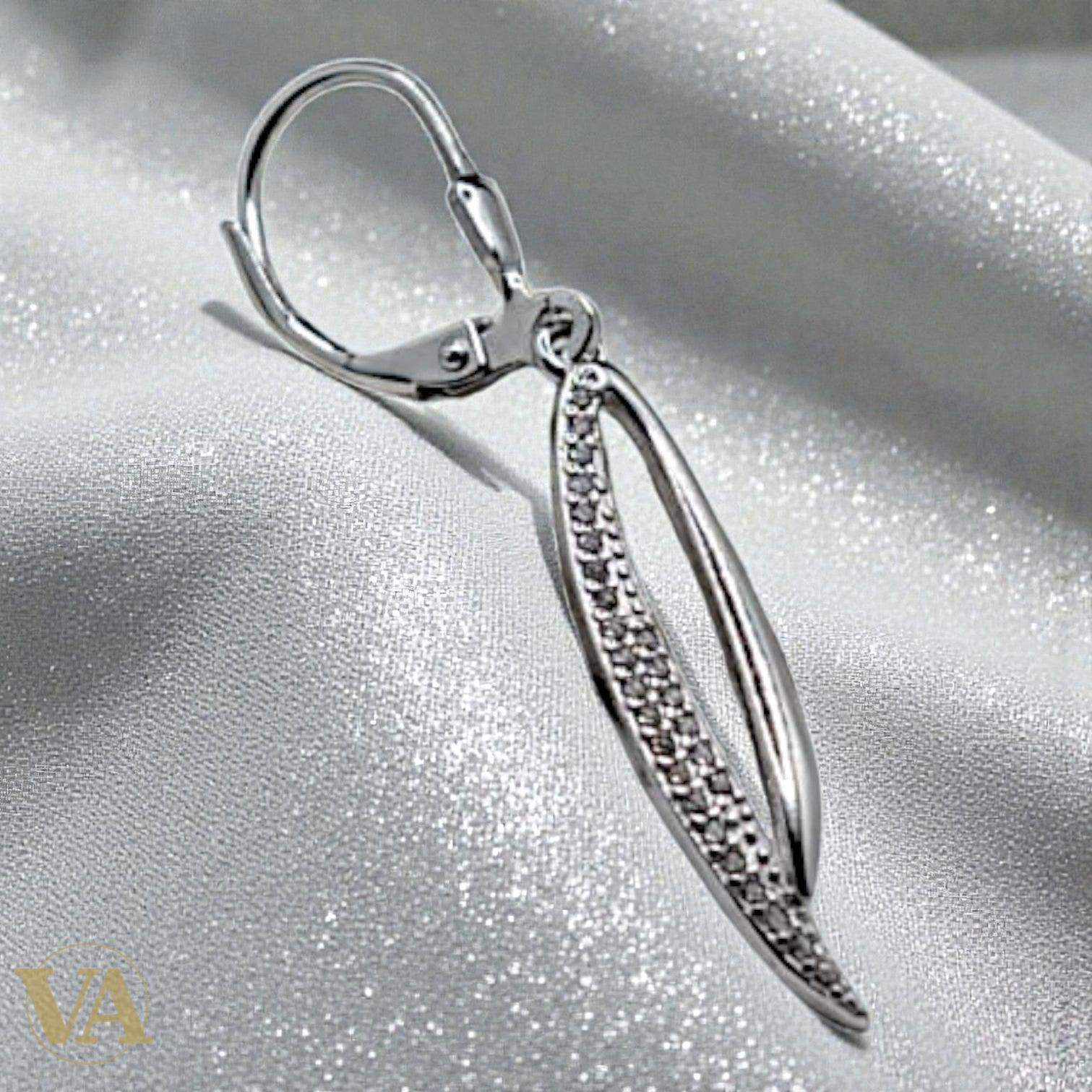 Boucles d'Oreilles Femme Pendantes Argent 925 – Navette Pavée Zirconium