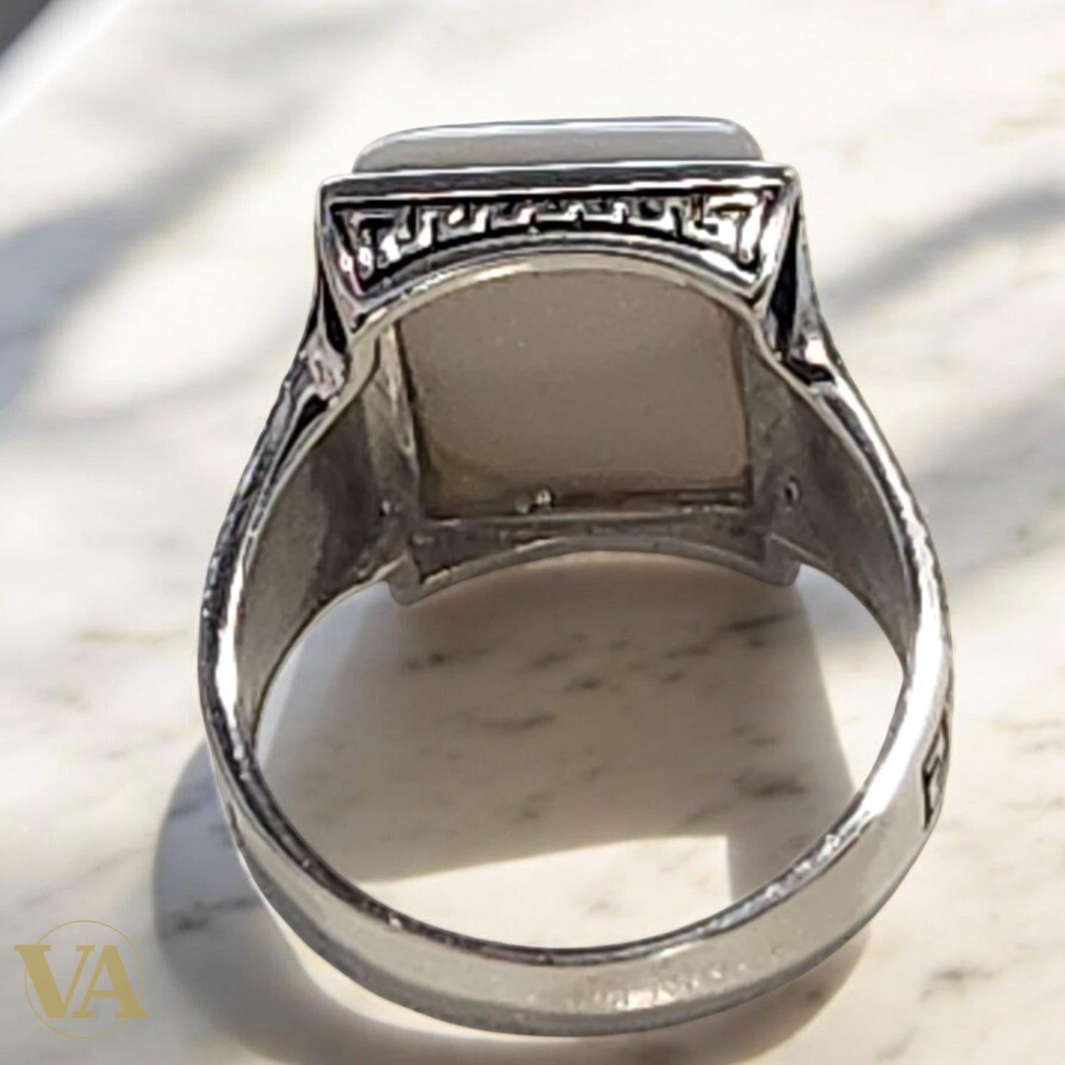 Bague homme argent 925 agate dendritique rectangulaire