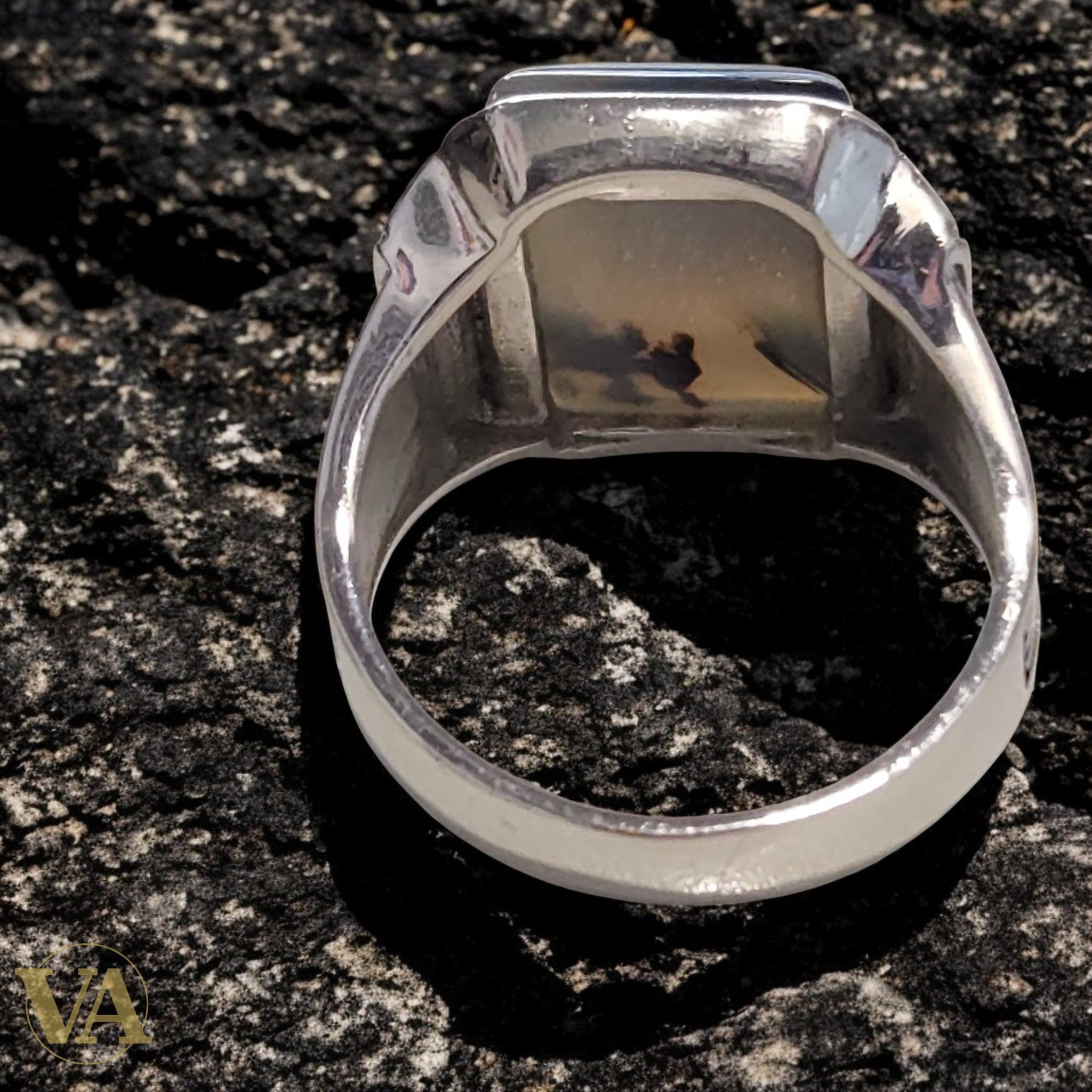 Bague Homme Argent 925 – Agate Brune Naturelle - Argent 925 - Vindicta