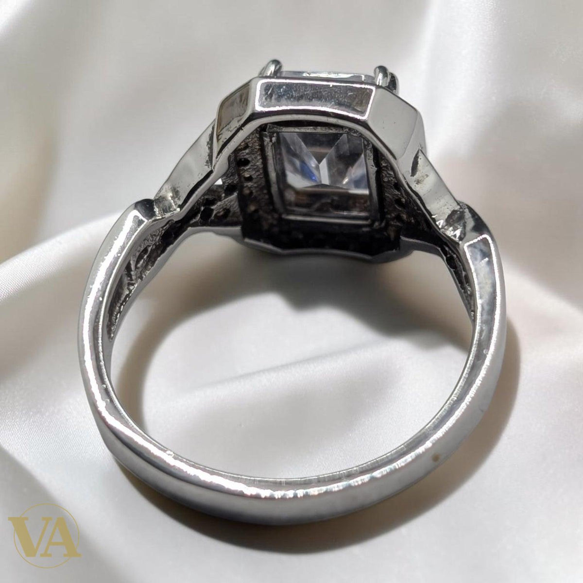Bague Femme Argent 925 Zircon Émeraude Halo Marcassite Art Déco - Argent 925 - Vindicta