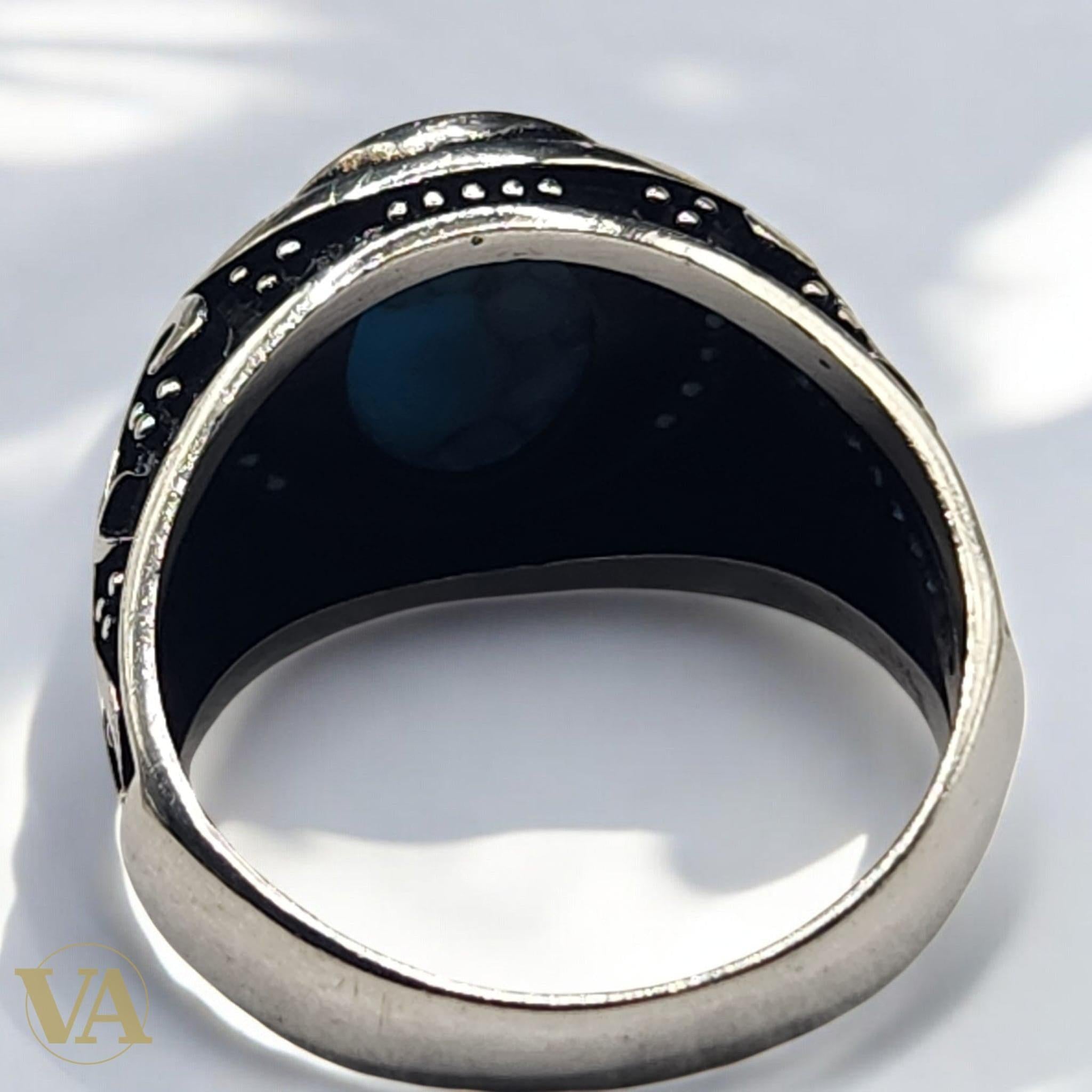 Bague Homme Argent 925 – Turquoise ovale cabochon & monture travaillée - Argent 925 - Vindicta