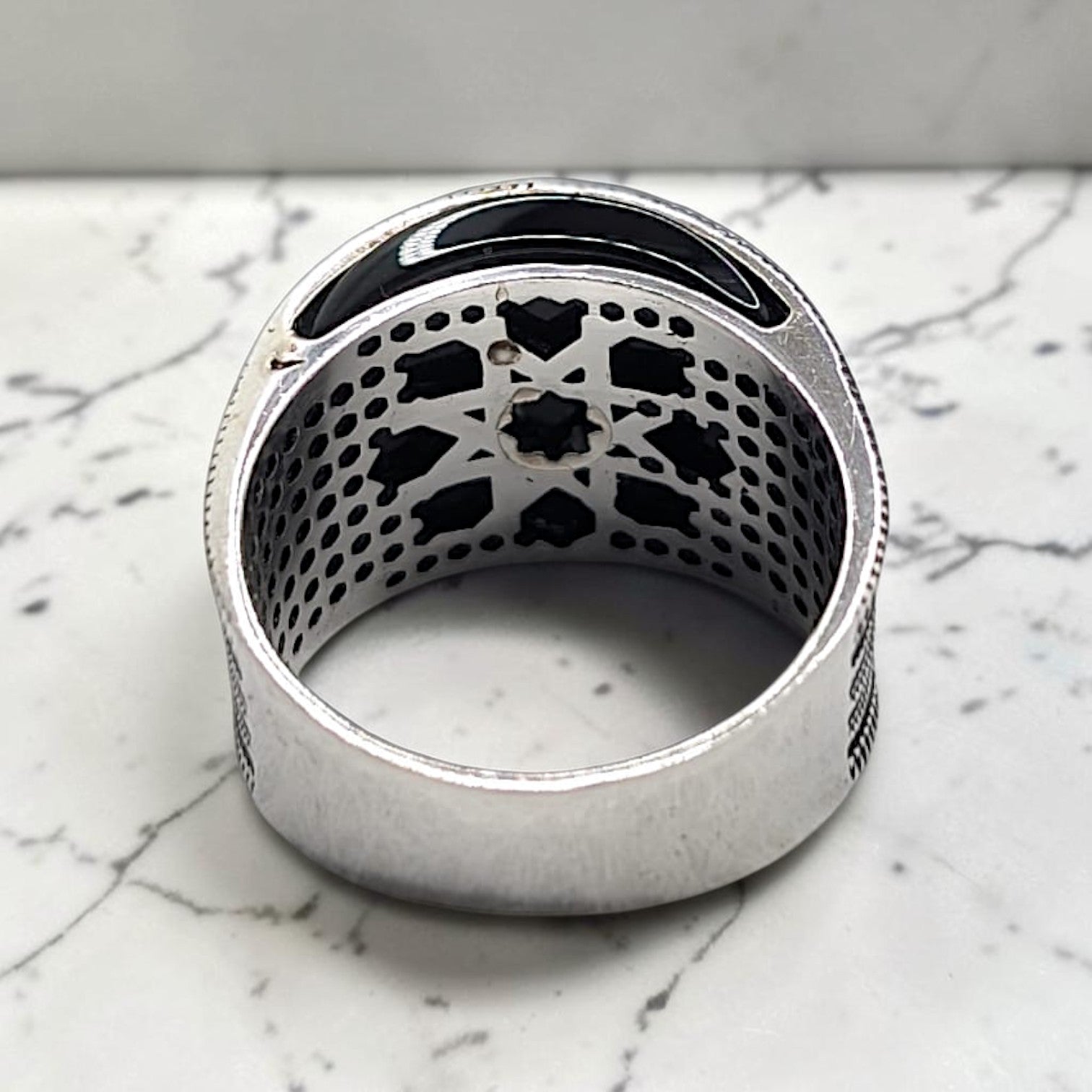 Chevalière Homme Argent 925 Onyx Noir Croissant Étoile Tresse Ciselée-Vindicta : Bijoux Argent 925 Massif, Luxe et Héritage