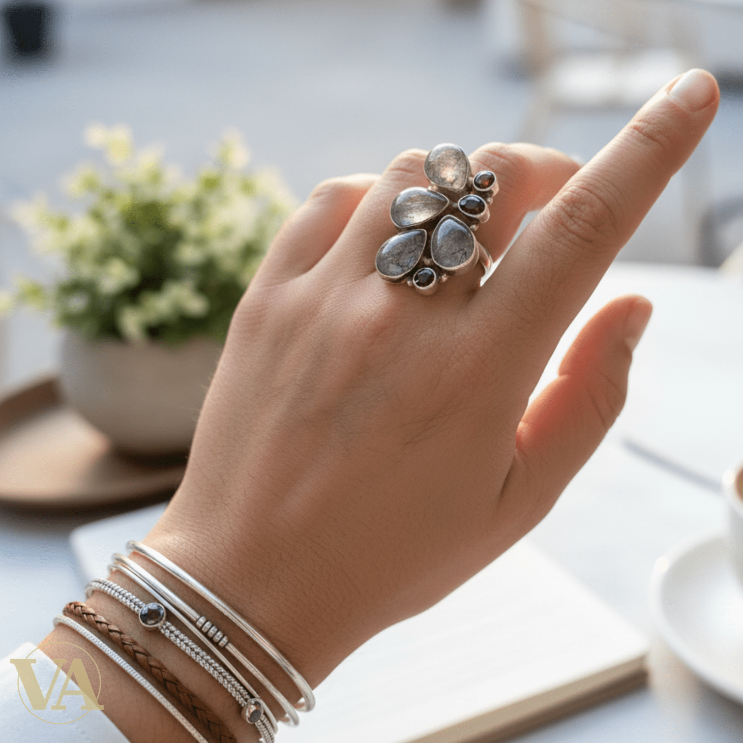 Bague Femme Argent 925 Quartz Rutilé & Améthyste – Composition Florale - Argent 925 - Vindicta