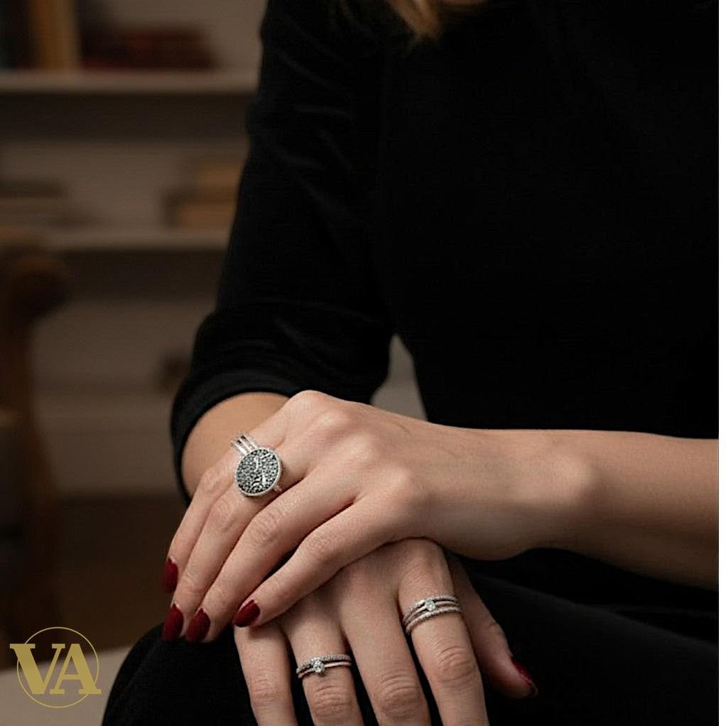 Bague Femme Argent 925 Marcassite – Grande Bague Ronde Vintage