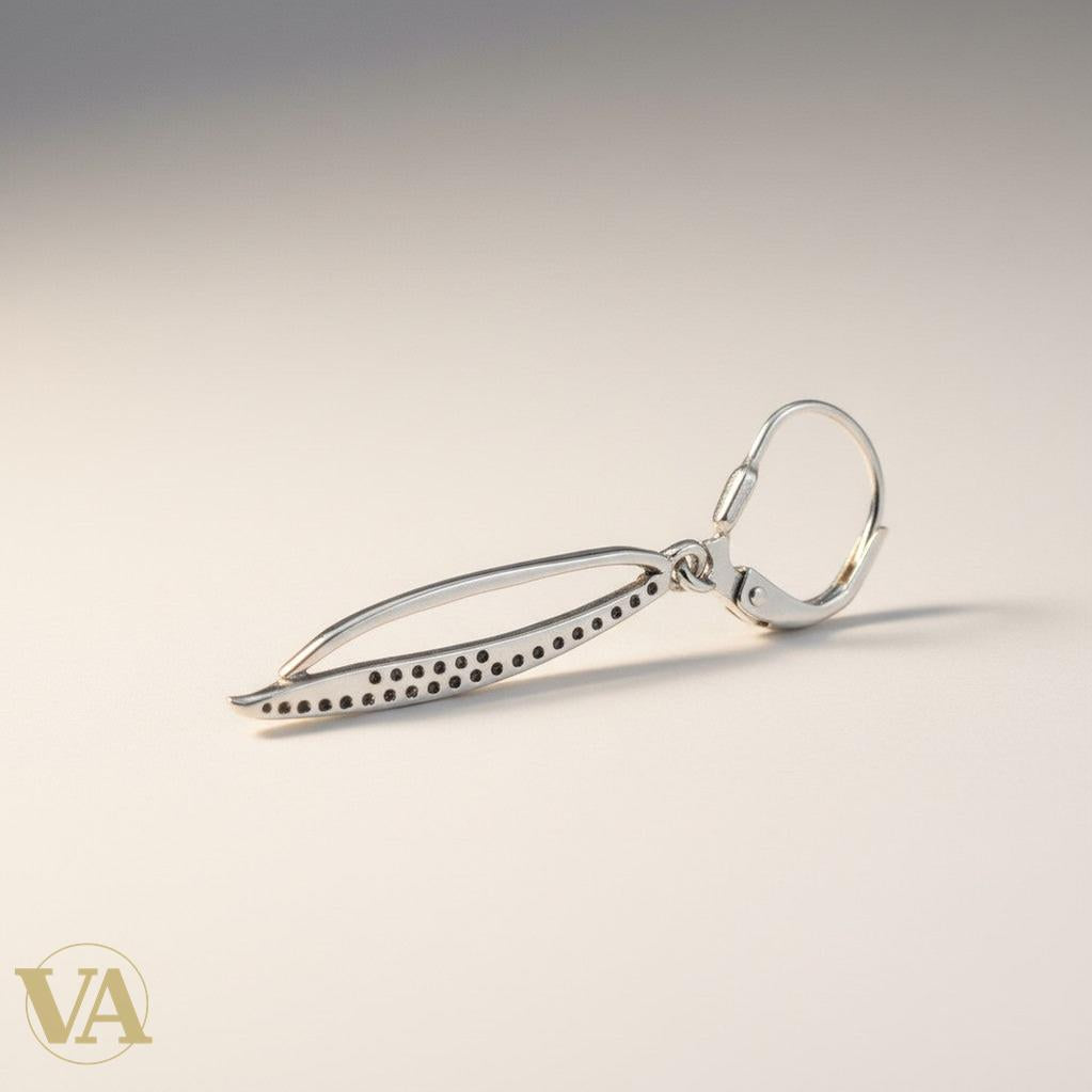 Boucles d'Oreilles Femme Pendantes Argent 925 – Navette Pavée Zirconium