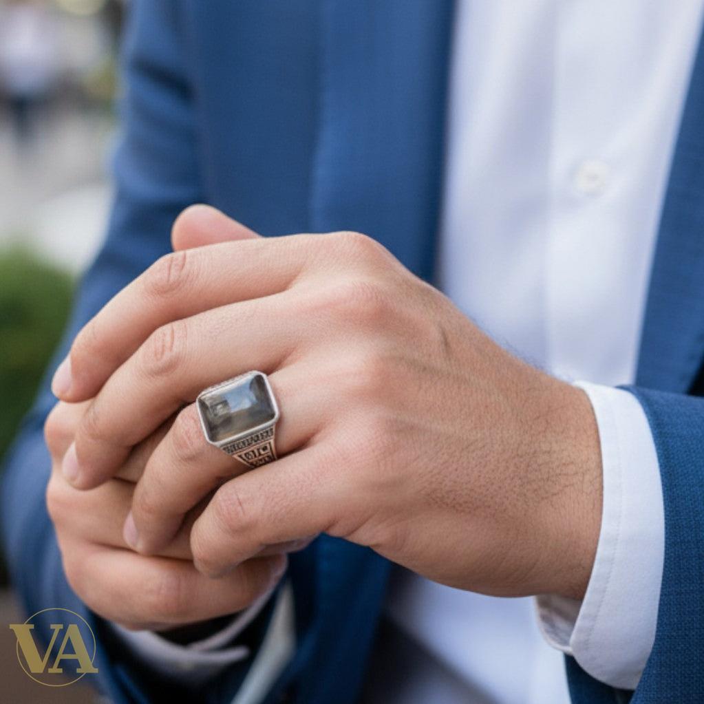 Bague Homme Argent 925 – Agate Brune Naturelle