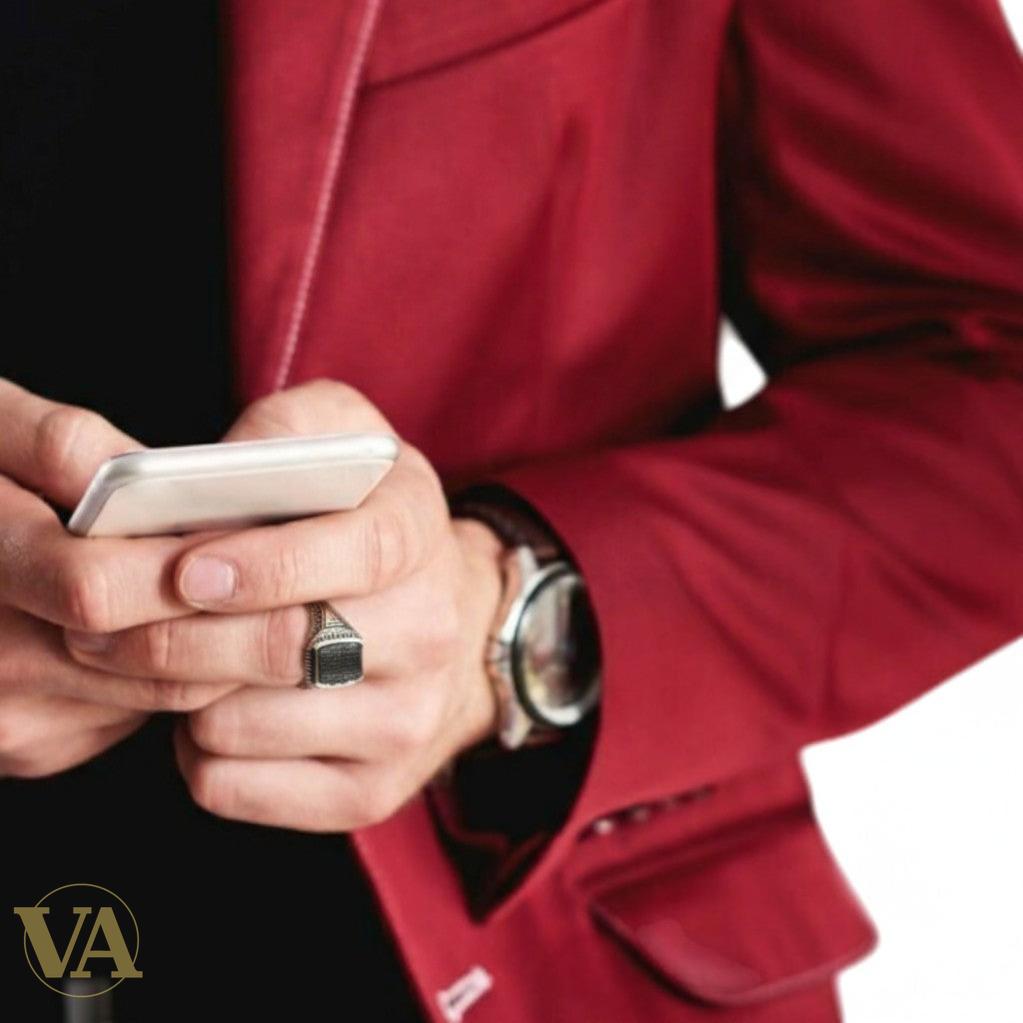 Bague Homme Argent 925 – Onyx noir rectangulaire poli & détails ciselés