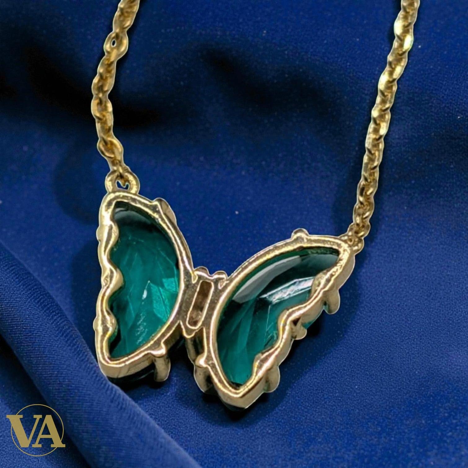 Collier Femme Papillon Vermeil — Topaze Verte Taille Marquise | Bijoux Vindicta