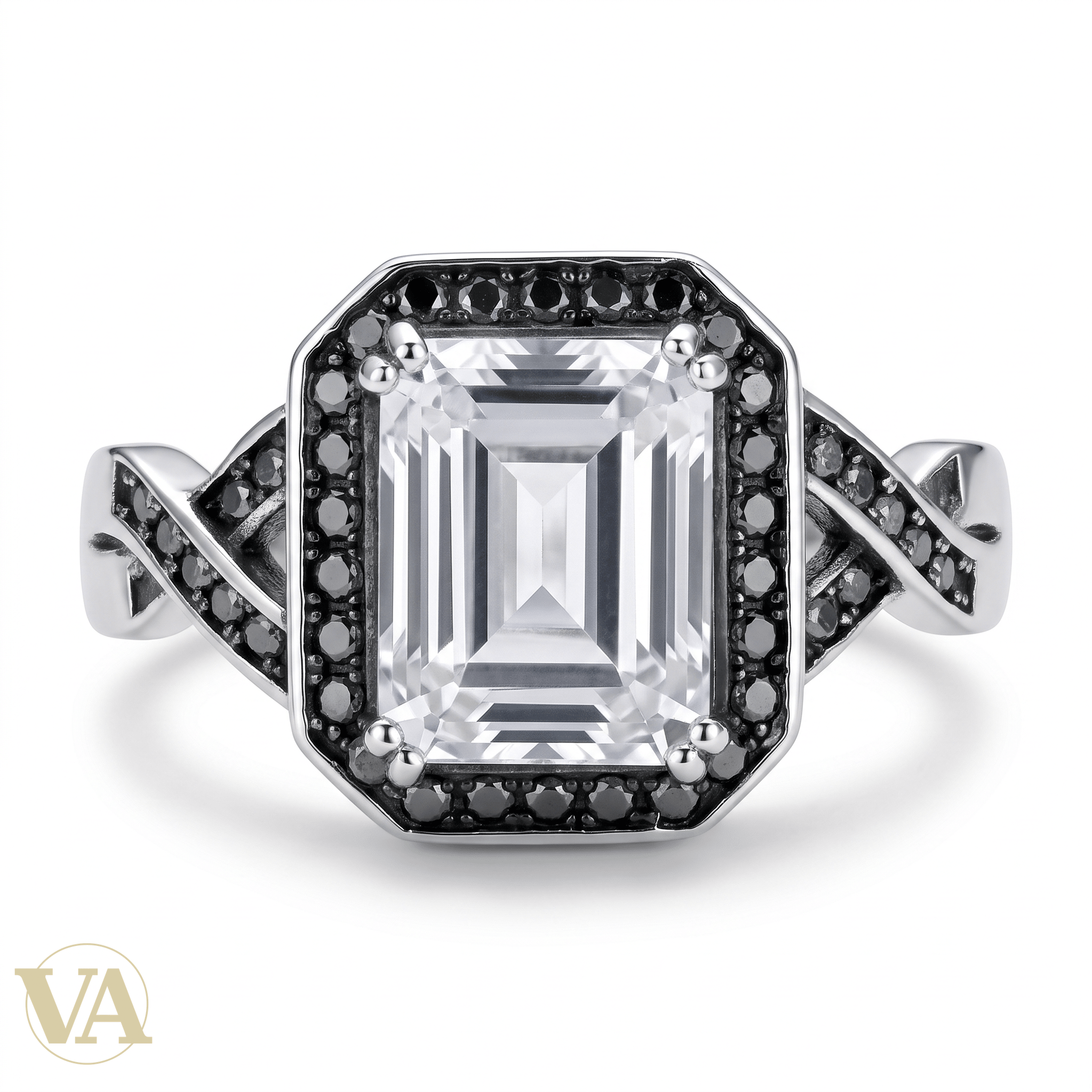 Bague Femme Argent 925 Zircon Émeraude Halo Marcassite Art Déco - Argent 925 - Vindicta