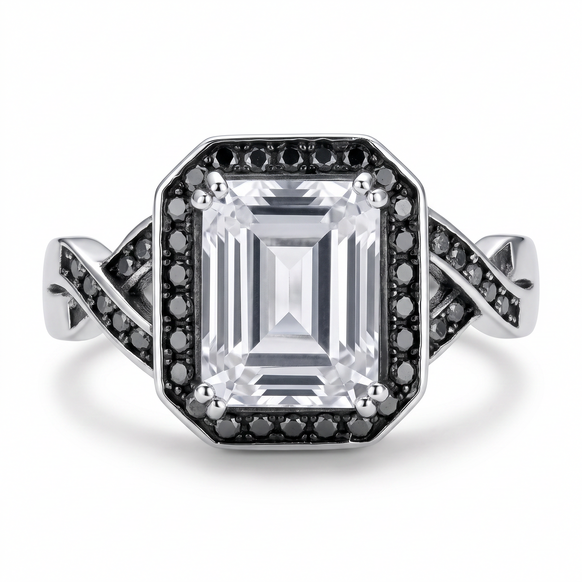 Bague Femme Argent 925 Zircon Émeraude Halo Marcassite Art Déco