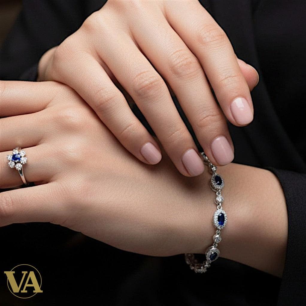 Bracelet Femme Argent 925 Oxydes Bleus – Élégance Intemporelle