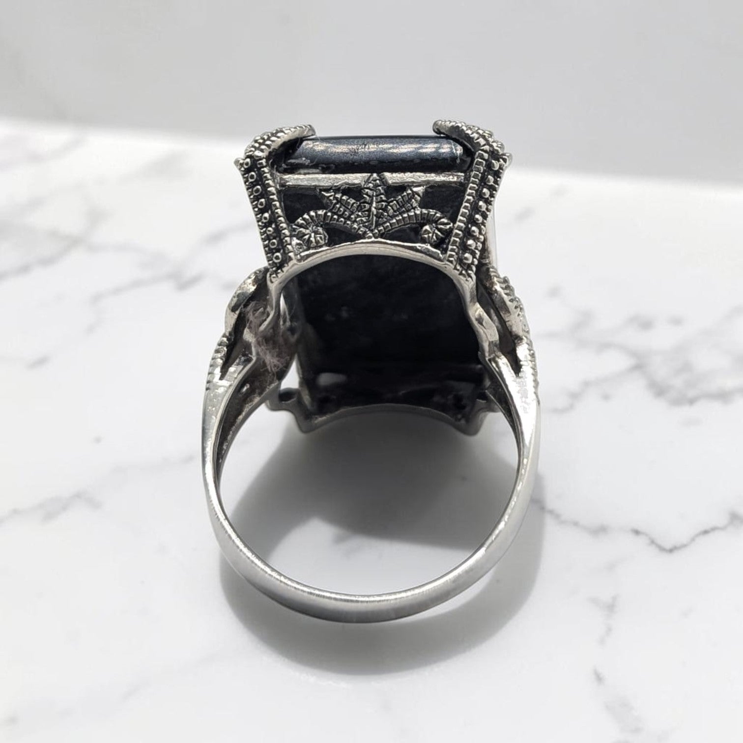 Bague Femme Argent 925 Camée Nacre Onyx Noir Marcassite Art Déco-Vindicta : Bijoux Argent 925 Massif, Luxe et Héritage