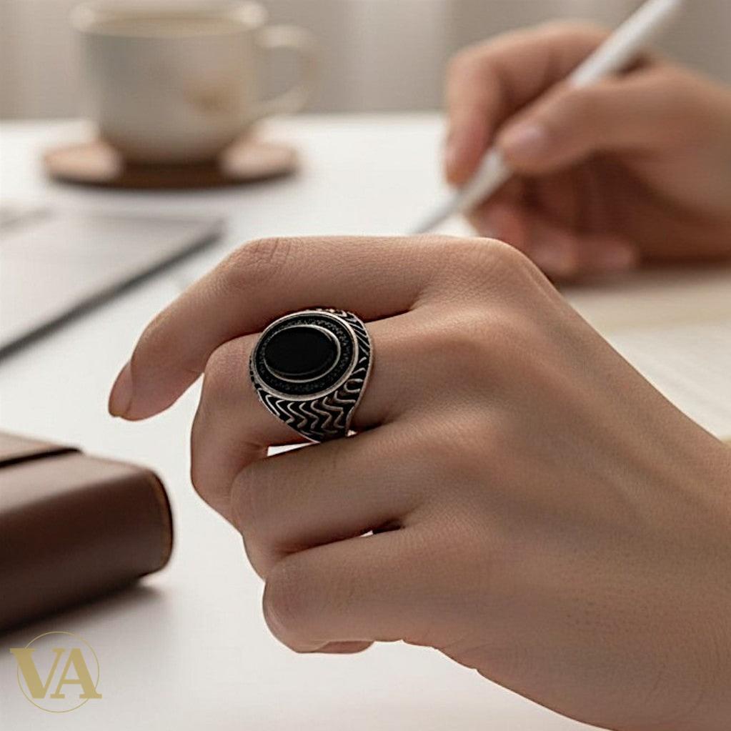 Bague Femme Argent 925 & Onyx Noir – Châton Ovale Filigrane Ottoman | Bijoux Vindicta