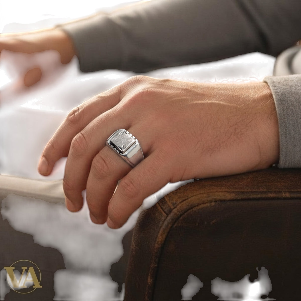 Chevalière Homme Argent 925 – Plateau Brossé & Motifs Étoilés Ciselés - Argent 925 - Vindicta