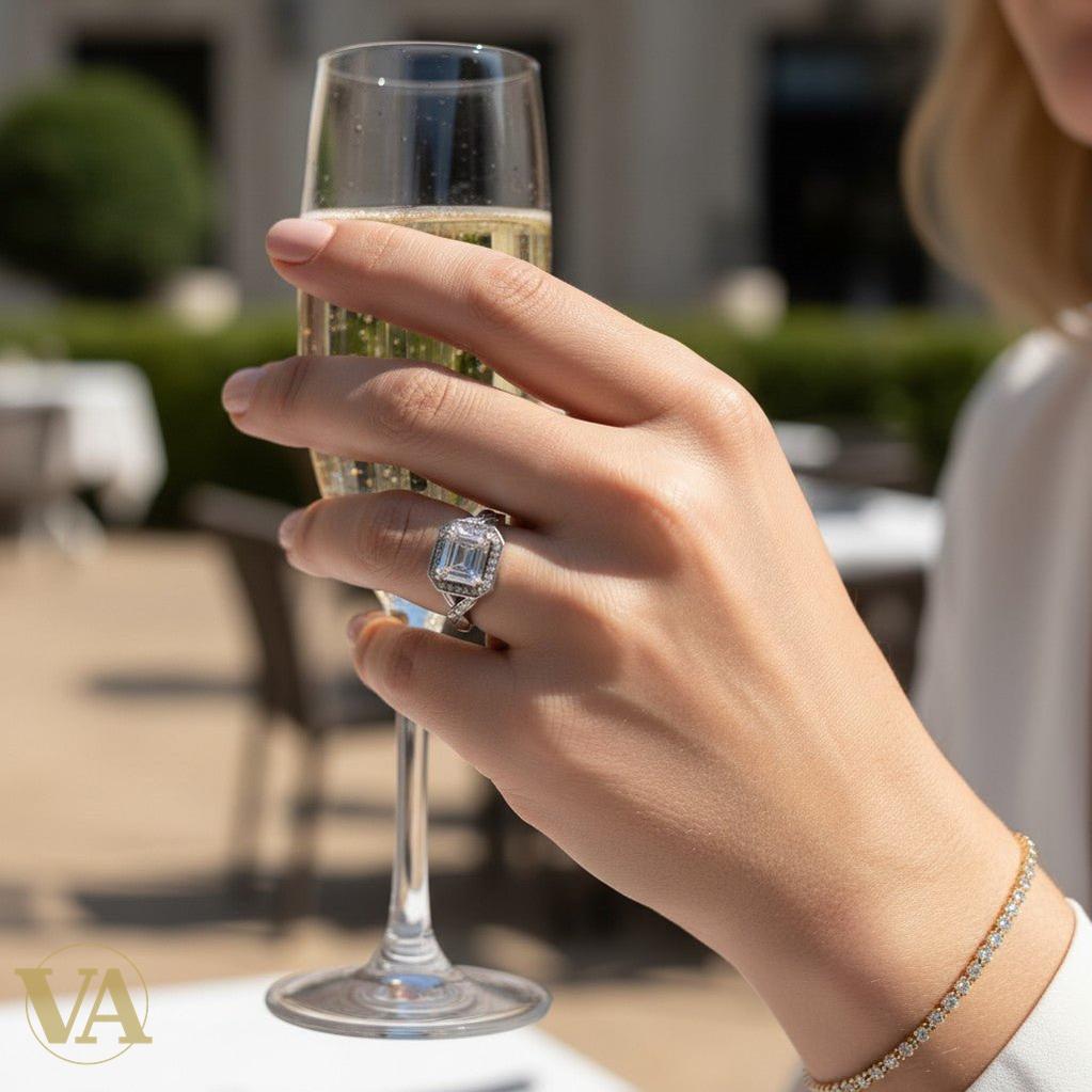 Bague Femme Argent 925 Zircon Émeraude Halo Marcassite Art Déco - Argent 925 - Vindicta
