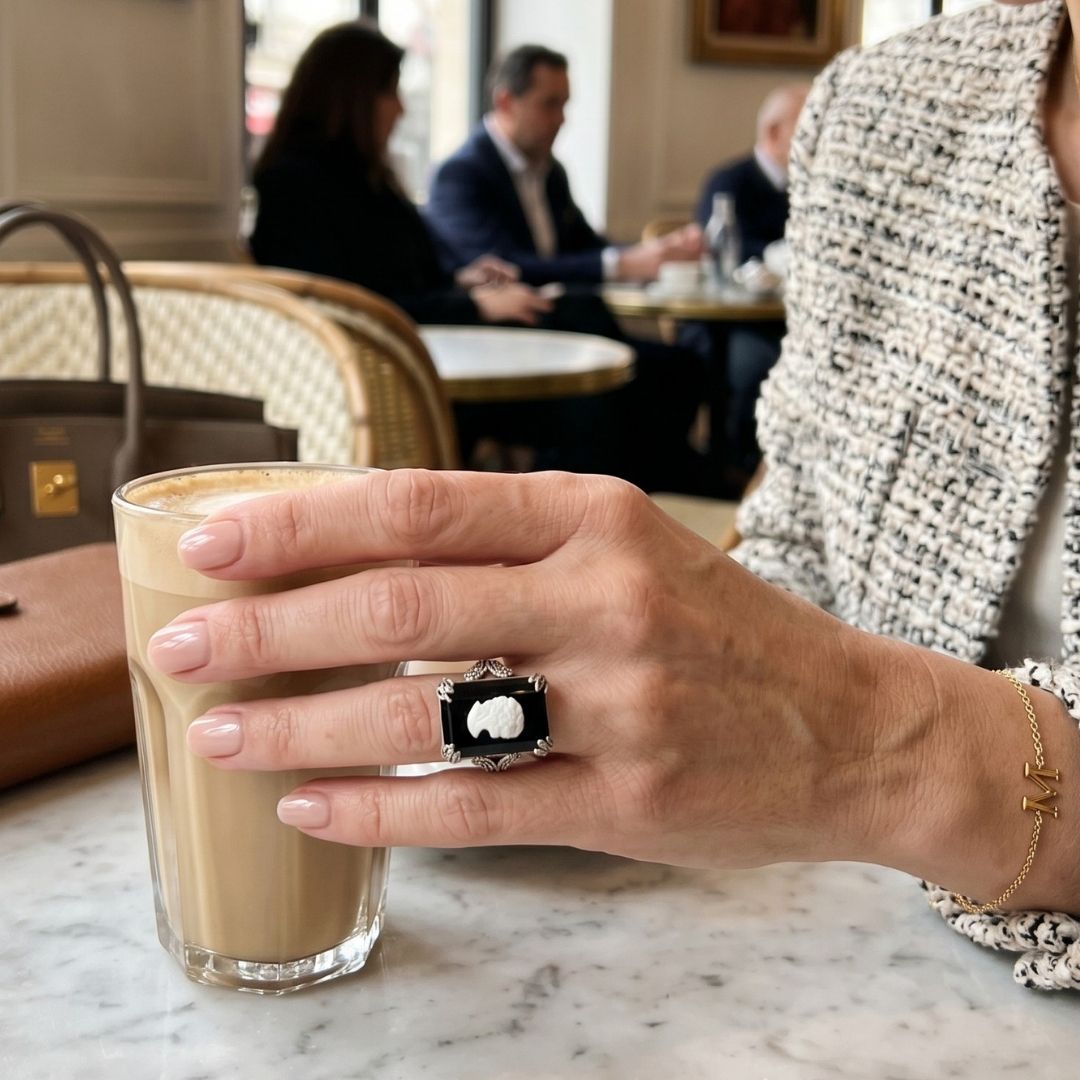 Bague Femme Argent 925 Camée Nacre Onyx Noir Marcassite Art Déco-Vindicta : Bijoux Argent 925 Massif, Luxe et Héritage