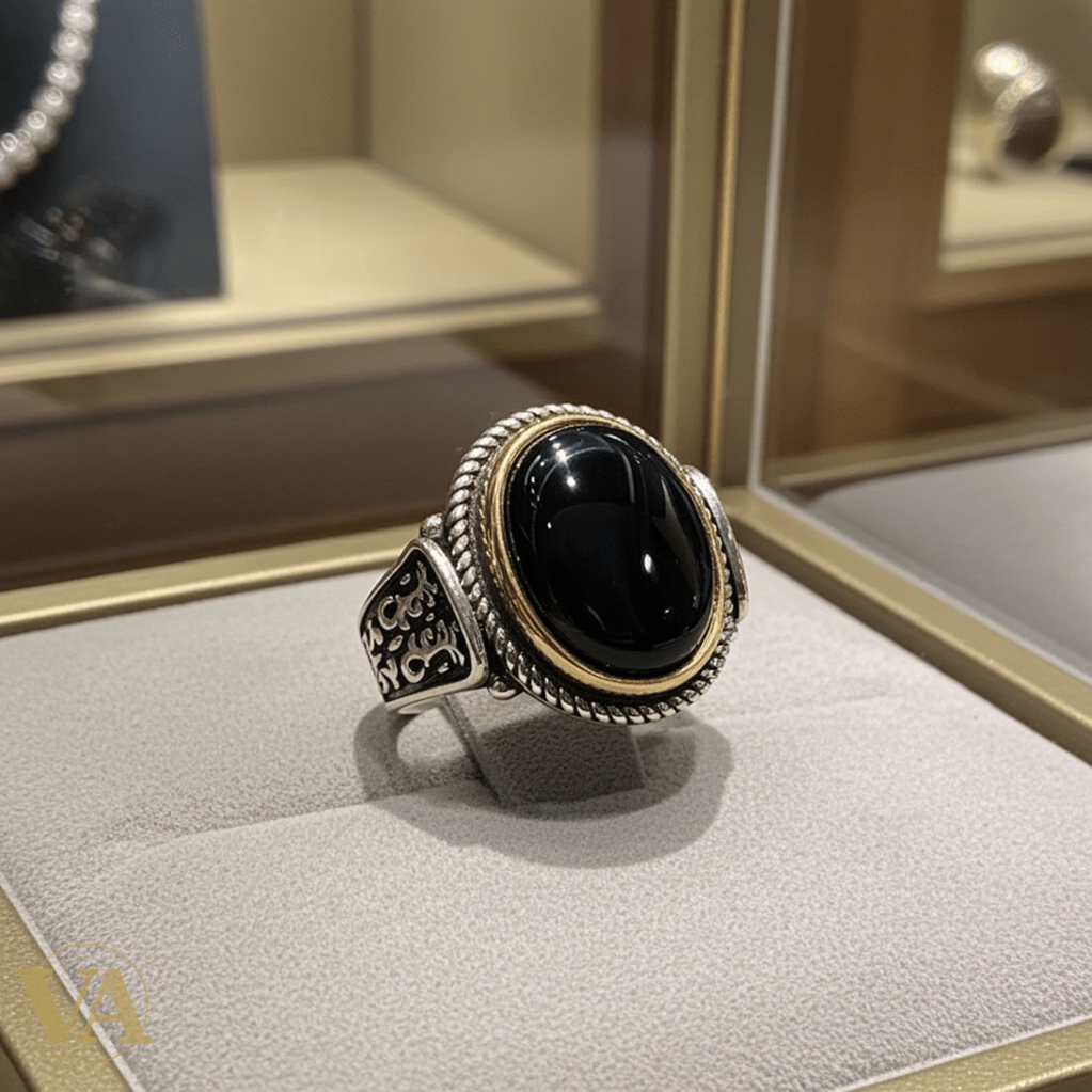 Bague Homme Argent 925 – Grand Onyx noir ovale & motifs ciselés - Argent 925 - Vindicta