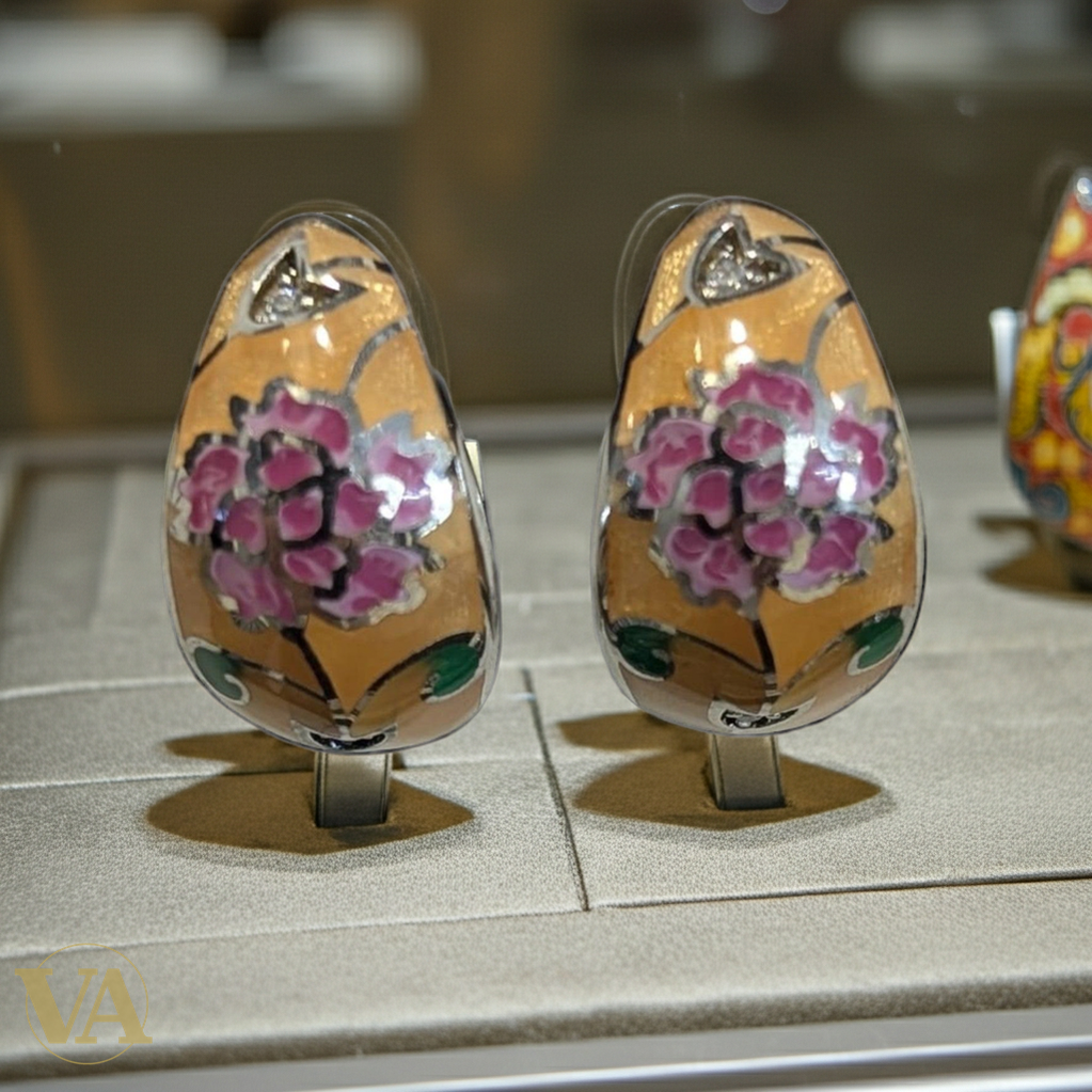 Boucles d'oreilles Femme Argent 925 – Émail Pivoine Rose & Ocre Cloisonné-Vindicta : Bijoux Argent 925 Massif, Luxe et Héritage