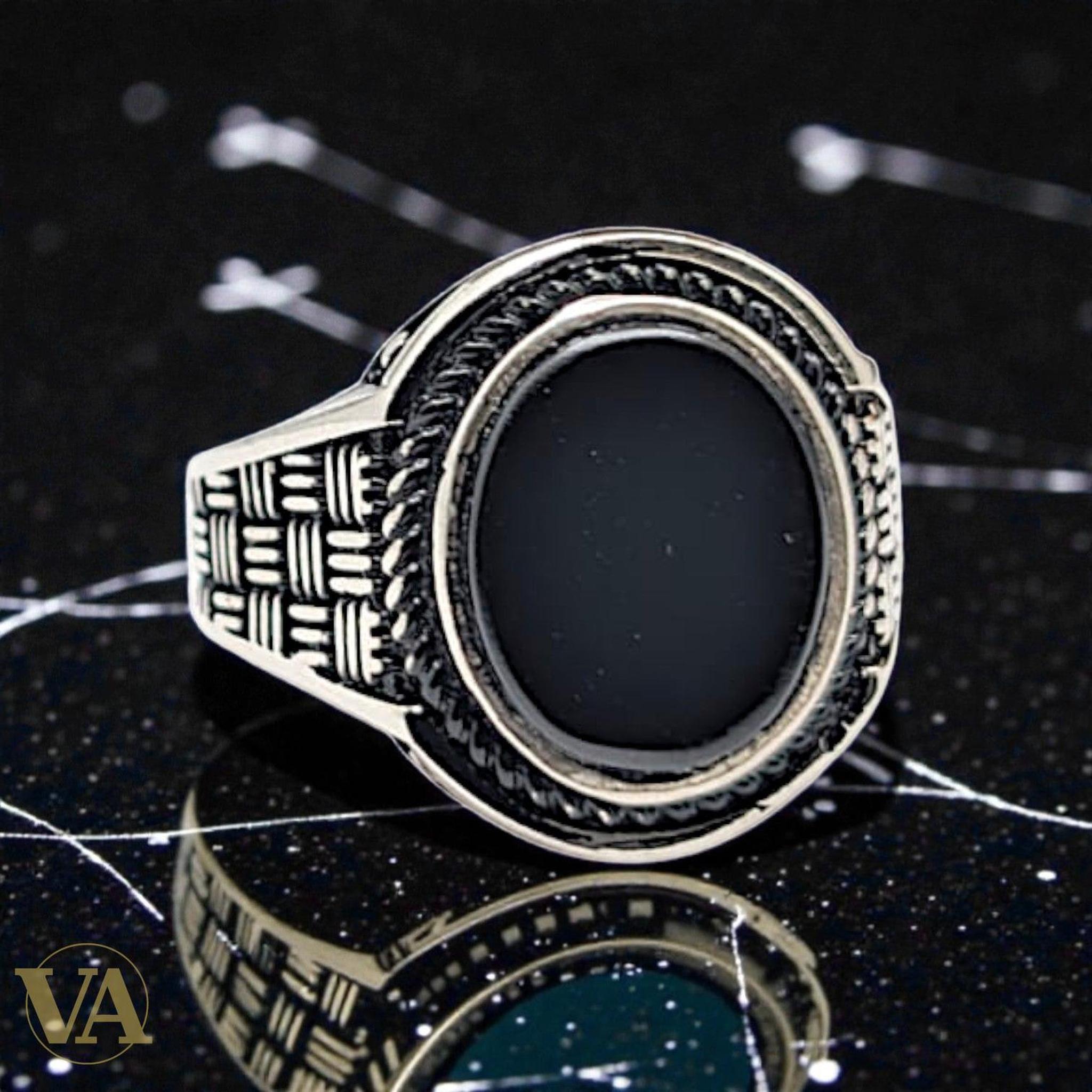 Bague homme argent 925 – Onyx Noir & Monture Tressée Ottomane - Argent 925 - Vindicta