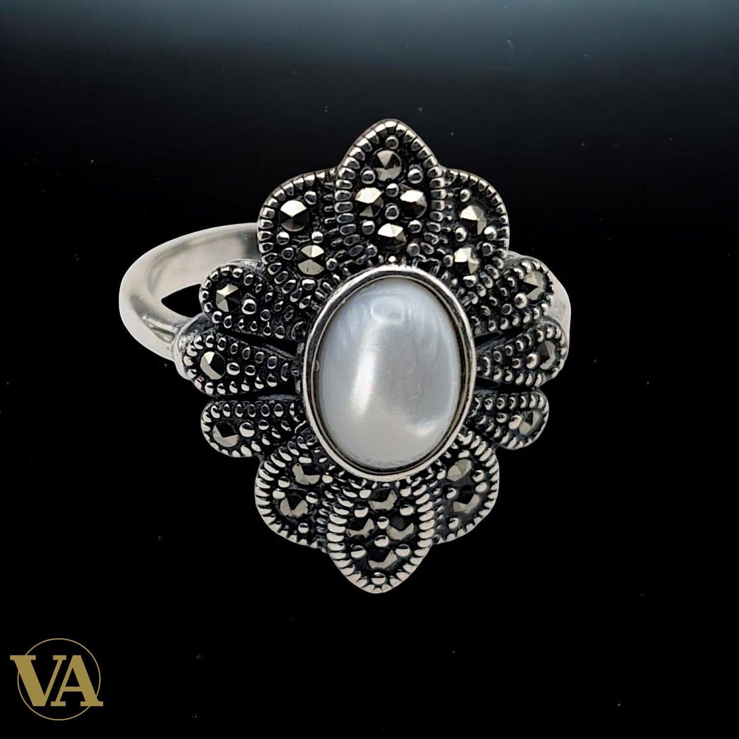 Bague Femme Argent 925 Pierre de Lune – Marcassite Vintage