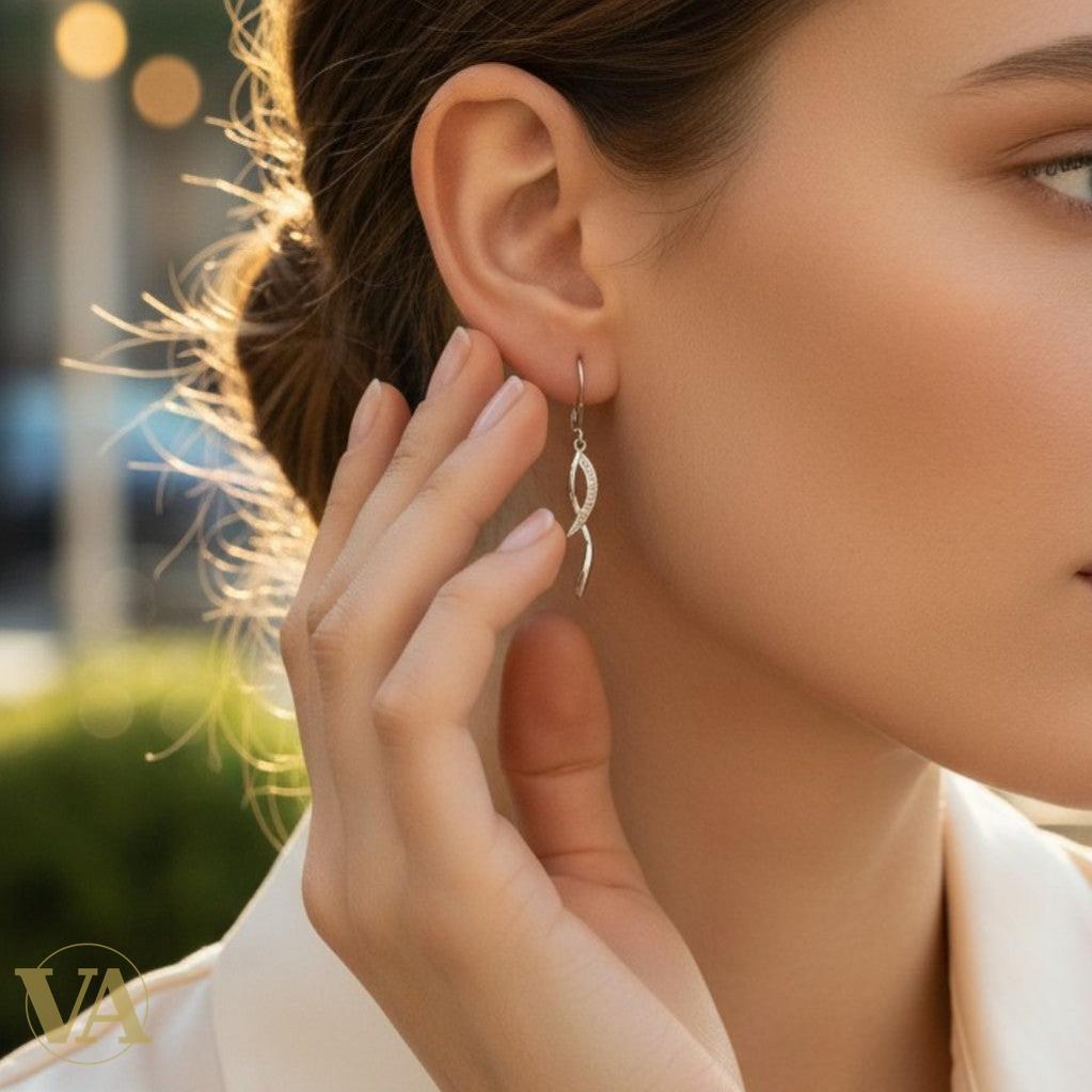 Boucles d'Oreilles Femme Pendantes Argent 925 – Torsade & Zirconium