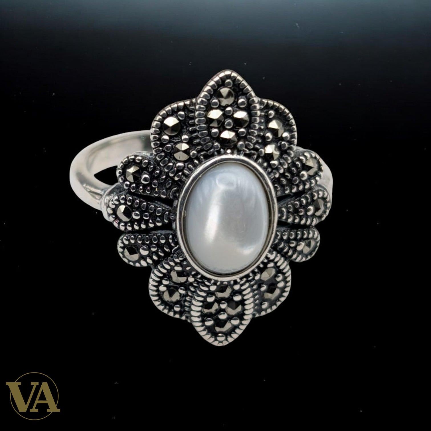 Bague Femme Argent 925 Pierre de Lune – Marcassite Vintage