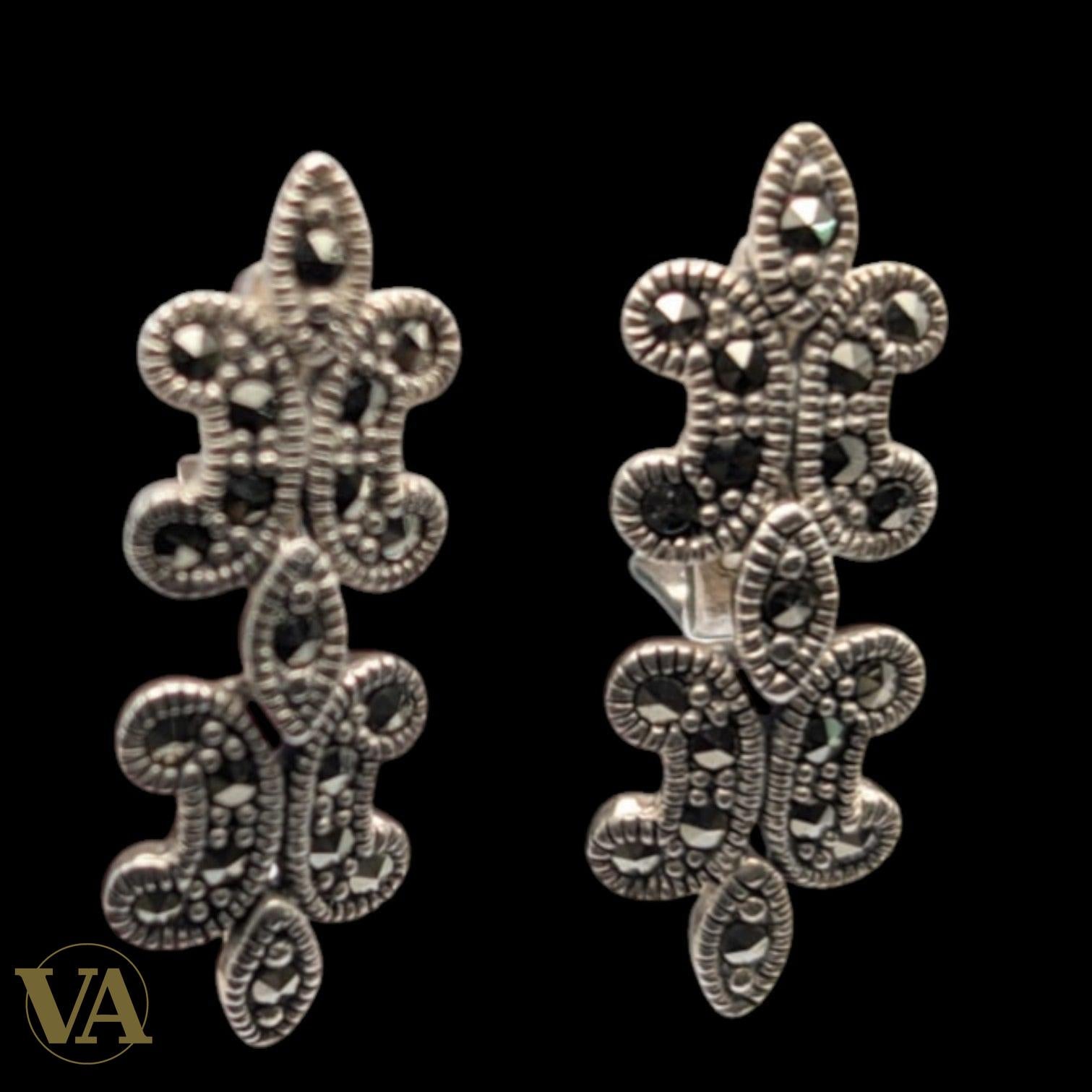 Boucles d'Oreilles Argent 925 Marcassite Fleur de Lys