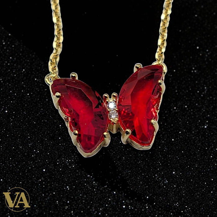 Collier Femme Papillon Vermeil — Grenat Rouge Taille Marquise