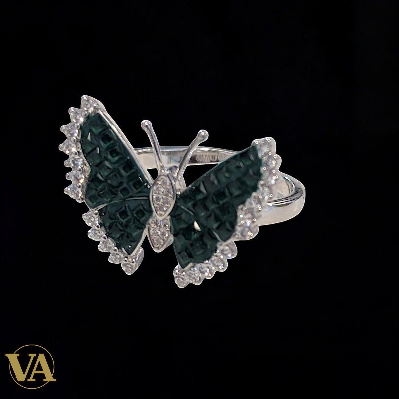 Bague femme Papillon Argent 925 Vert Émeraude – Style Moderne | Bijoux Vindicta
