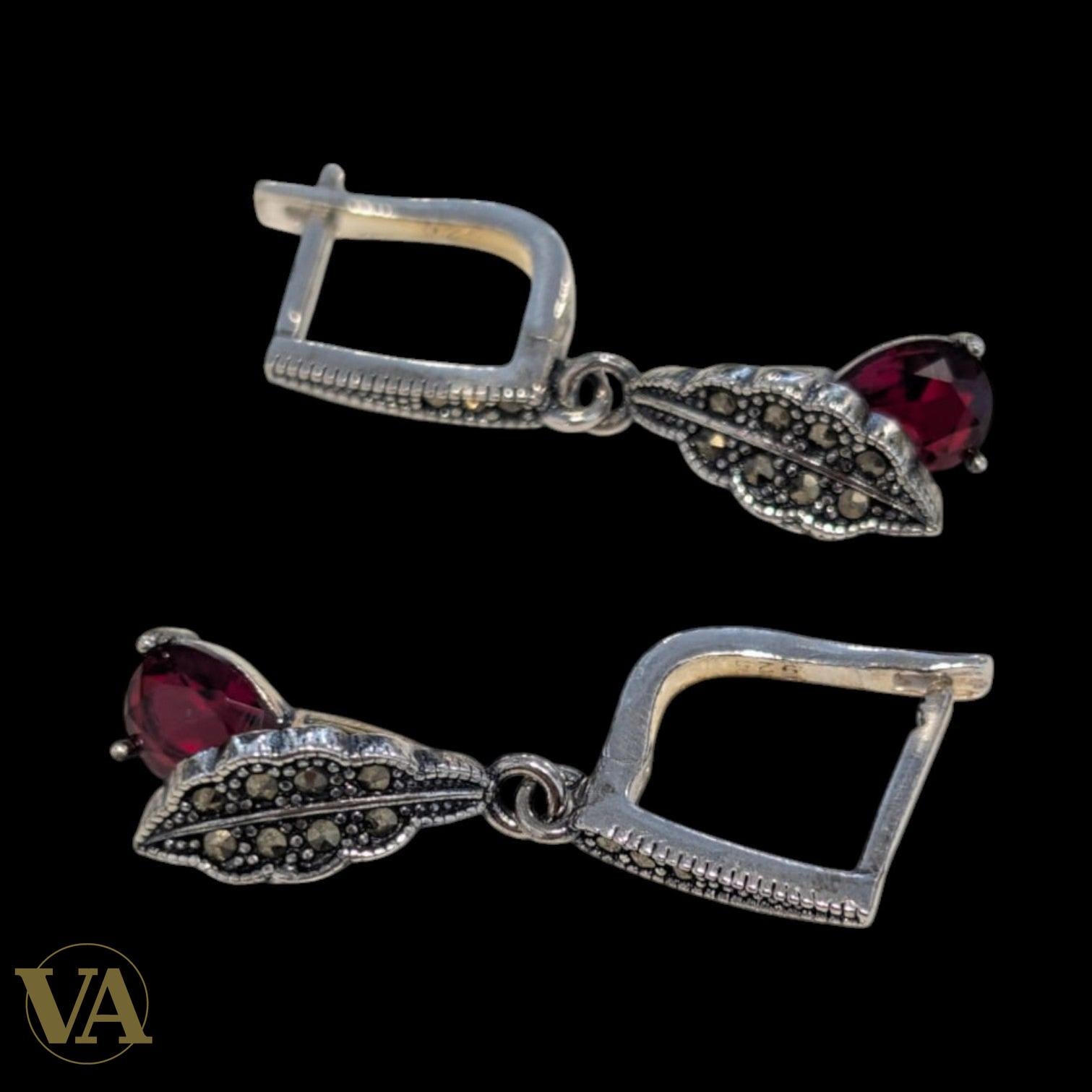 Boucles d’oreilles femme argent 925 marcassite et oxyde de zirconium – Style vintage feuille