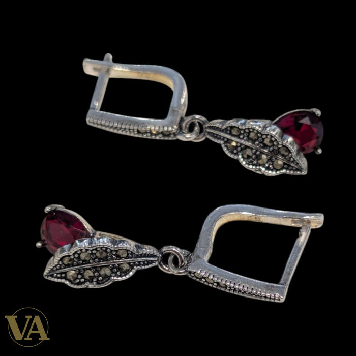 Boucles d’oreilles femme argent 925 marcassite et oxyde de zirconium – Style vintage feuille