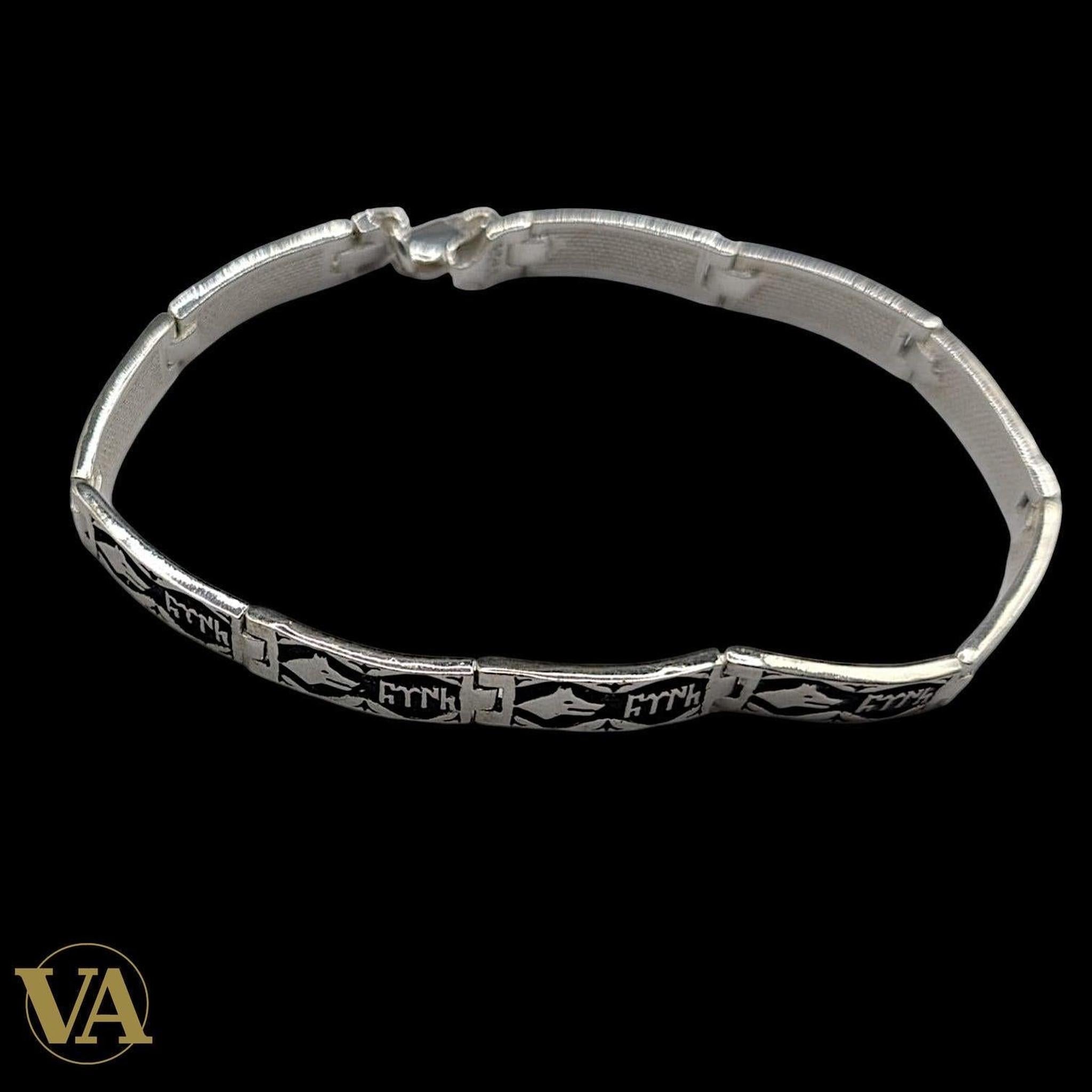 Bracelet Homme Argent 925 – Motifs Gravés & Maille Plate - Argent 925 - Vindicta
