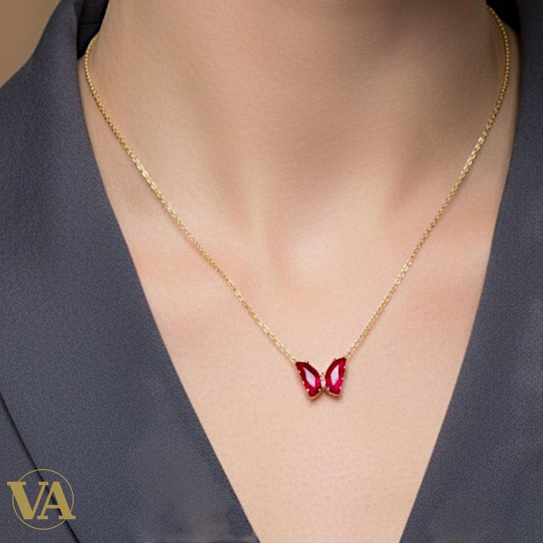 Collier Femme Papillon Vermeil — Grenat Rouge Taille Marquise | Bijoux Vindicta