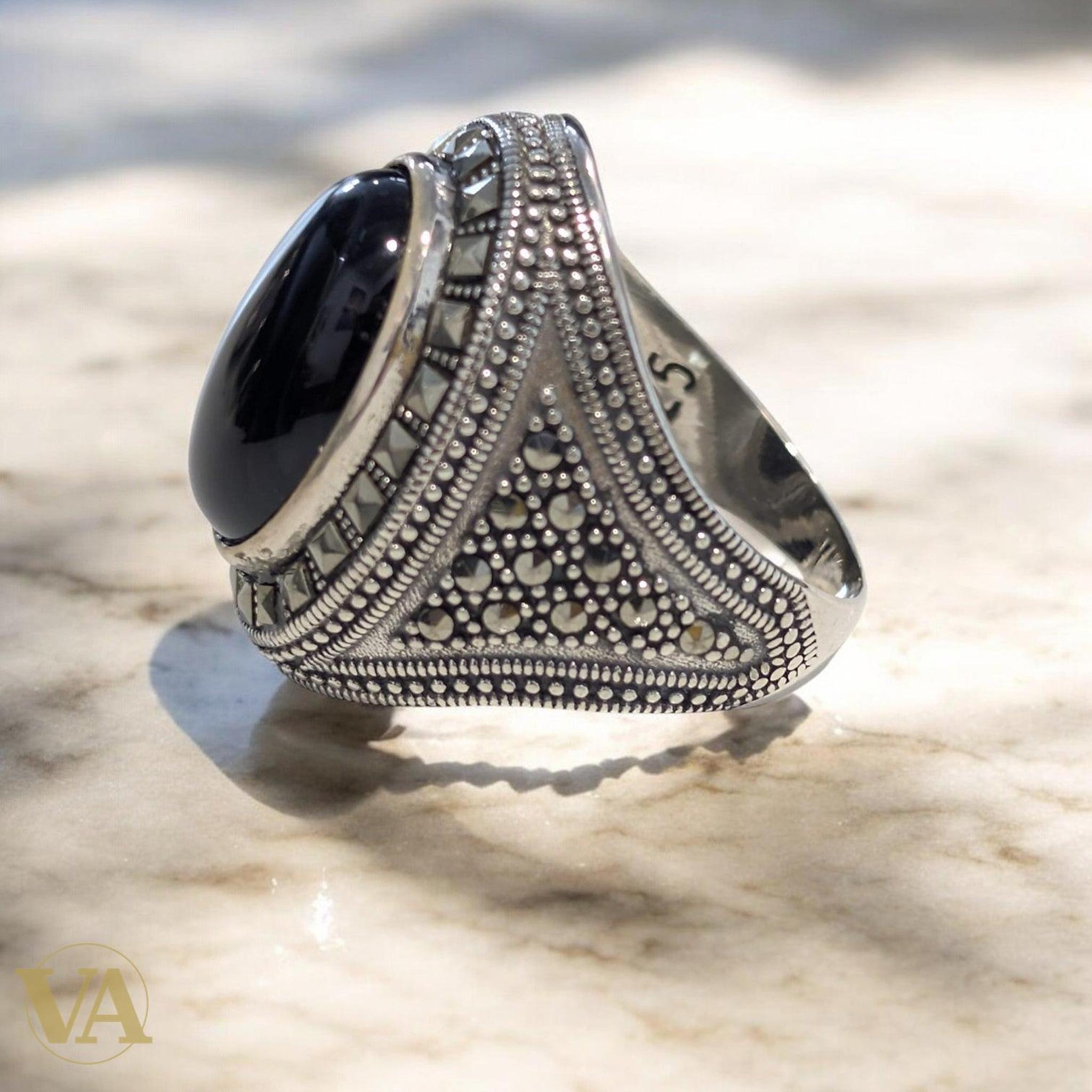 Bague Homme Argent 925 – Agate Bleu Nuit Naturelle | Bijoux Vindicta