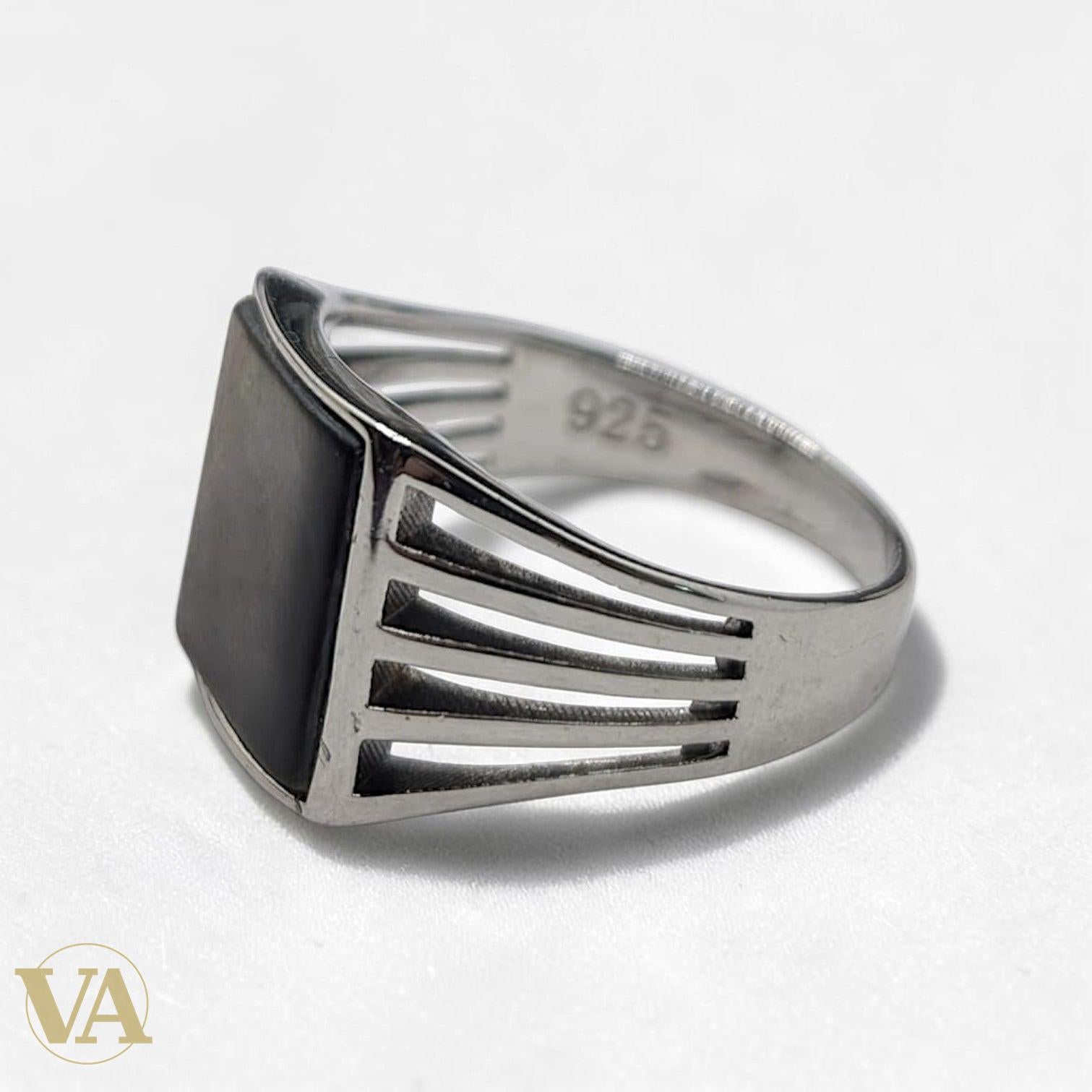 Chevalière Homme Argent 925 Nacre Grise Carré Flancs Ajourés - Argent 925 - Vindicta
