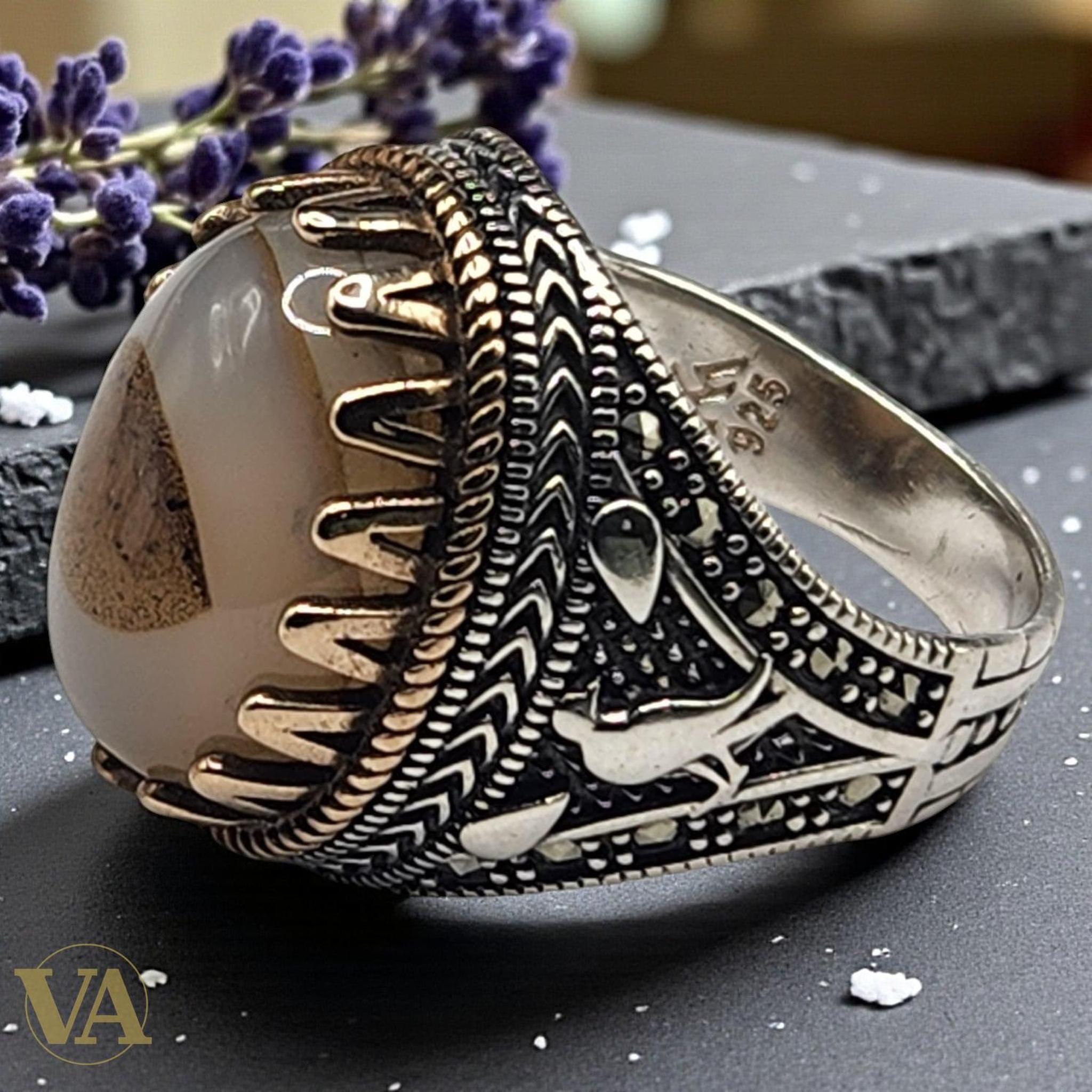 Bague Homme Argent 925 – Pierre Agate Naturelle | Bijoux Vindicta