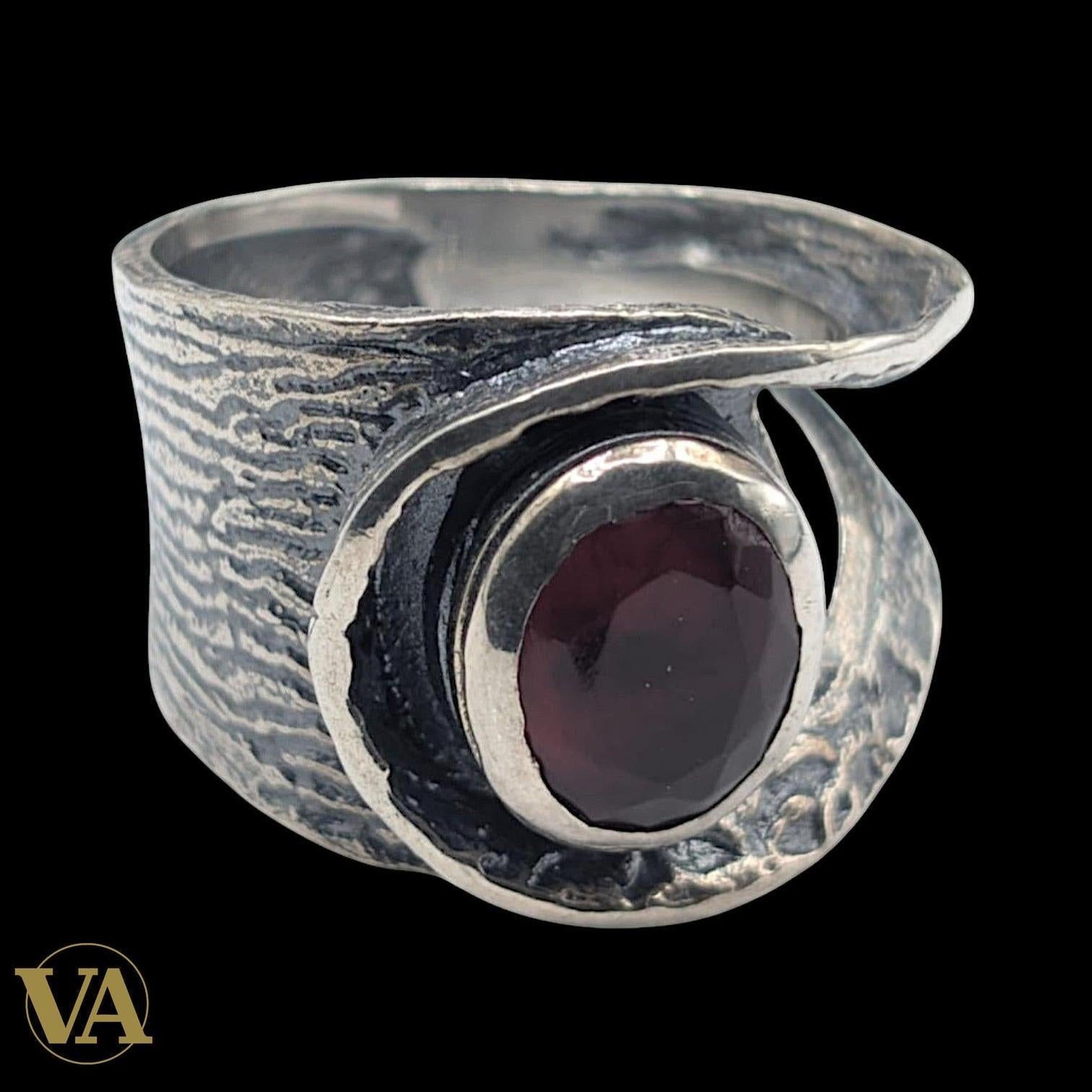 Bague femme Argent 925 Massif Oxyde Teinté Grenat Design Asymétrique | Bijoux Vindicta
