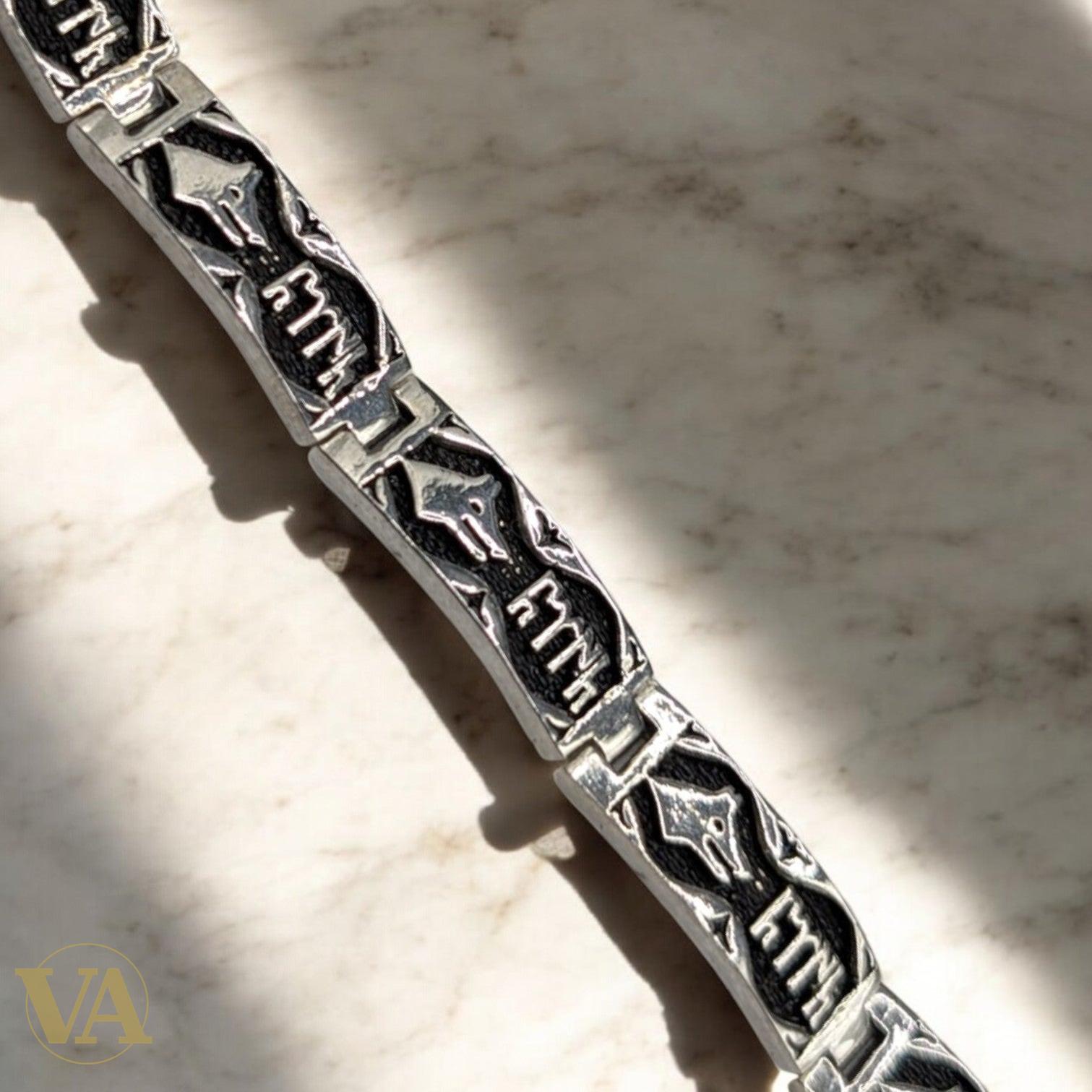 Bracelet Homme Argent 925 – Motifs Gravés & Maille Plate