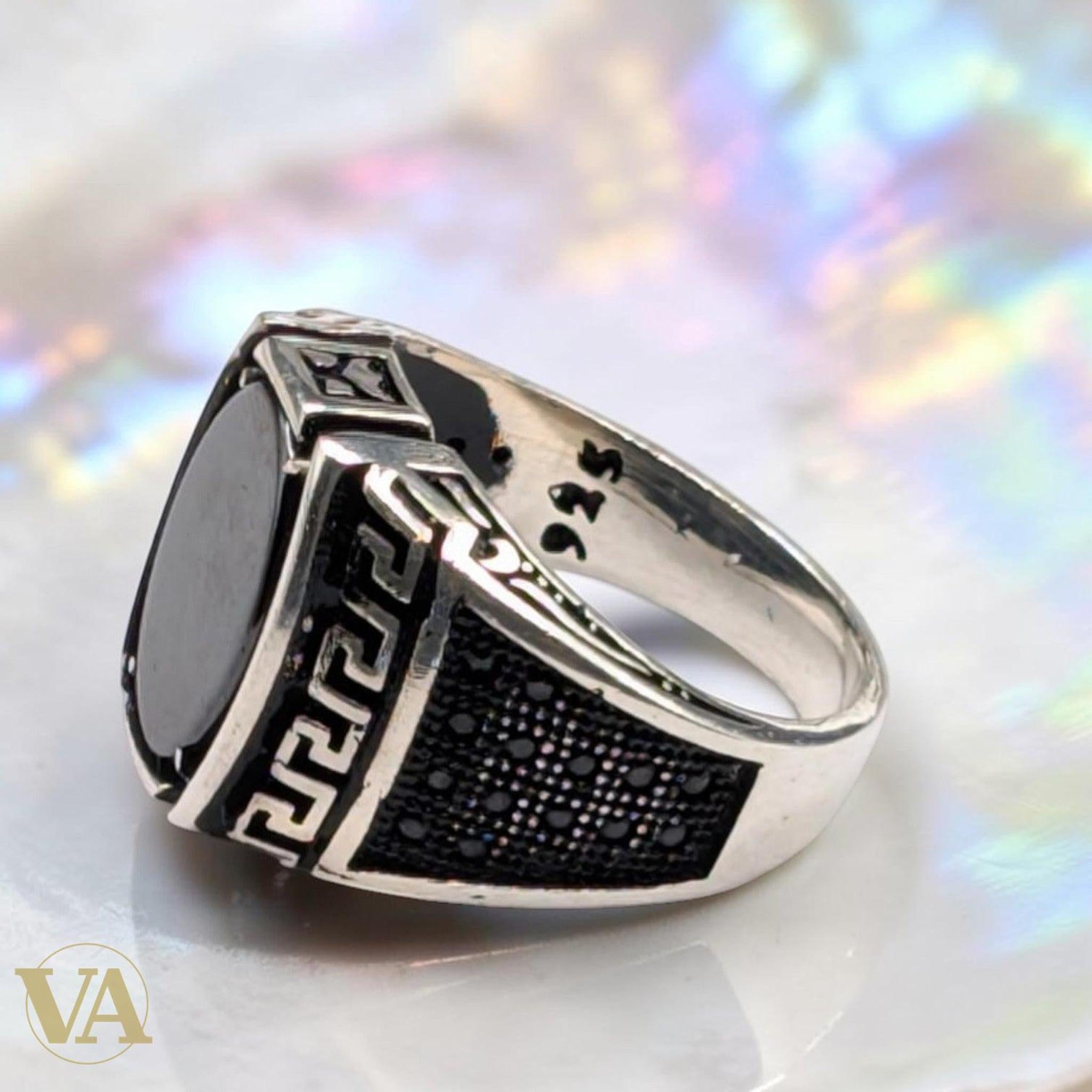Bague Homme Argent 925 Onyx Noir – Griffes & Méandre Grec Ottoman | Bijoux Vindicta