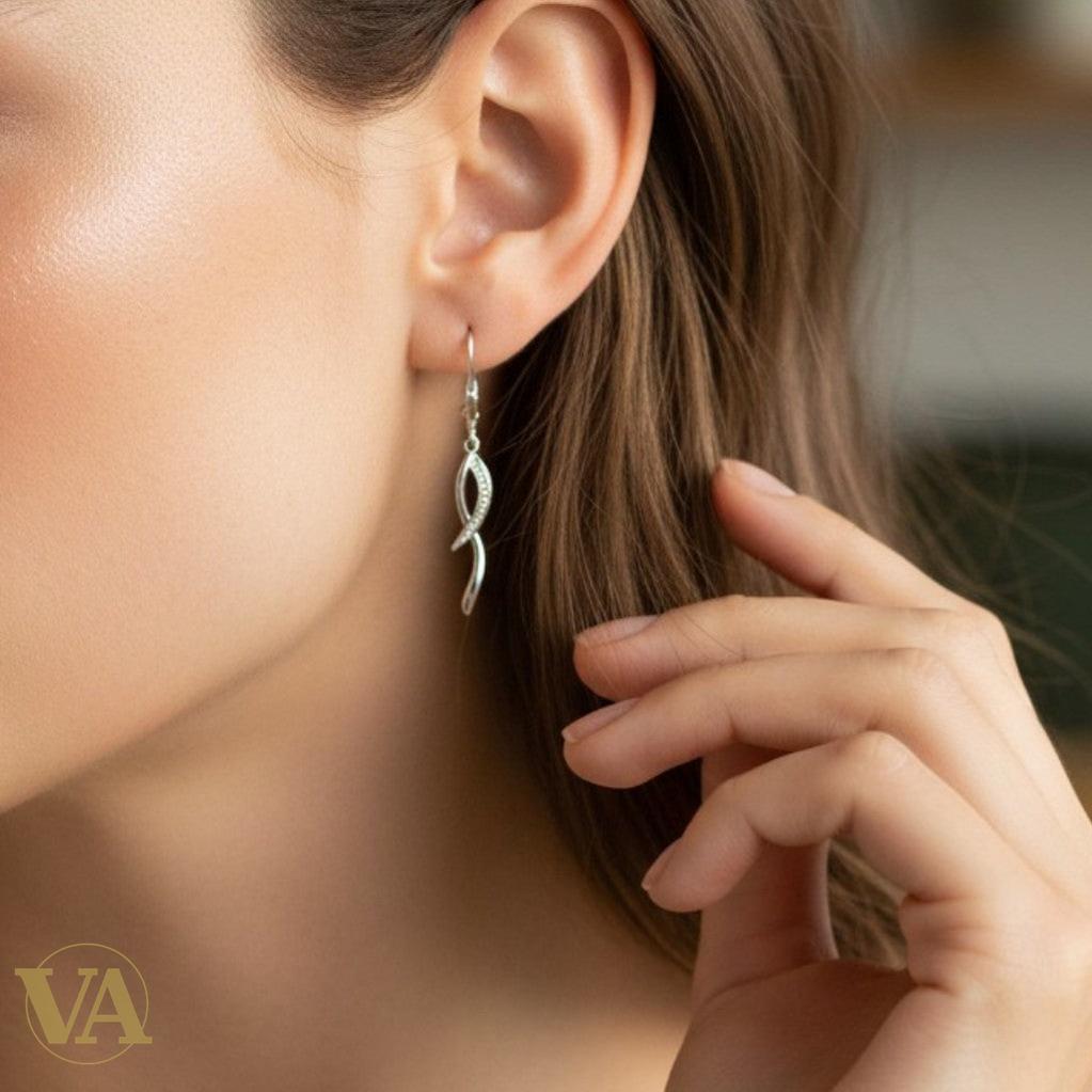 Boucles d'Oreilles Femme Pendantes Argent 925 – Torsade & Zirconium