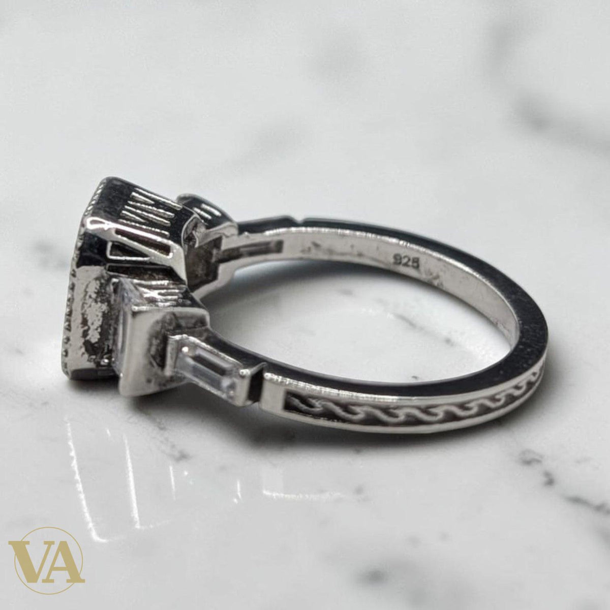 Bague Femme Argent 925 Solitaire Zircon Asscher Milgrain Art Déco - Argent 925 - Vindicta