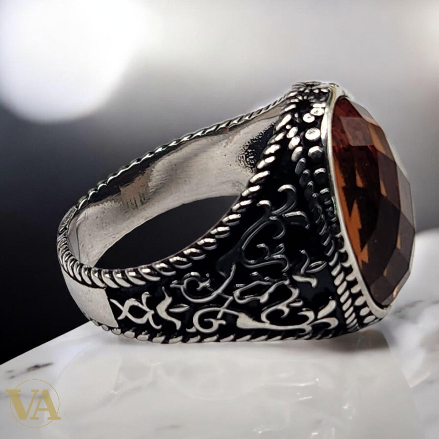 Bague Homme Argent 925 – Sultanite facettée changeante & monture ciselée