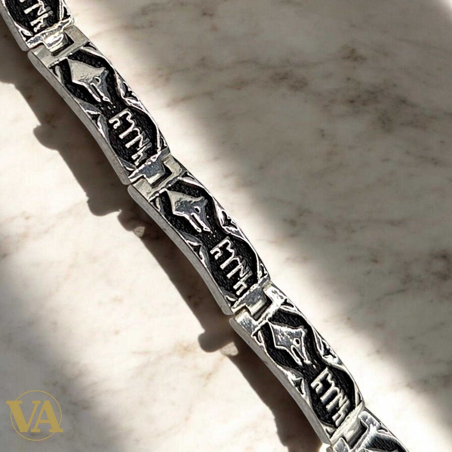 Bracelet Homme Argent 925 – Motifs Gravés & Maille Plate | Bijoux Vindicta